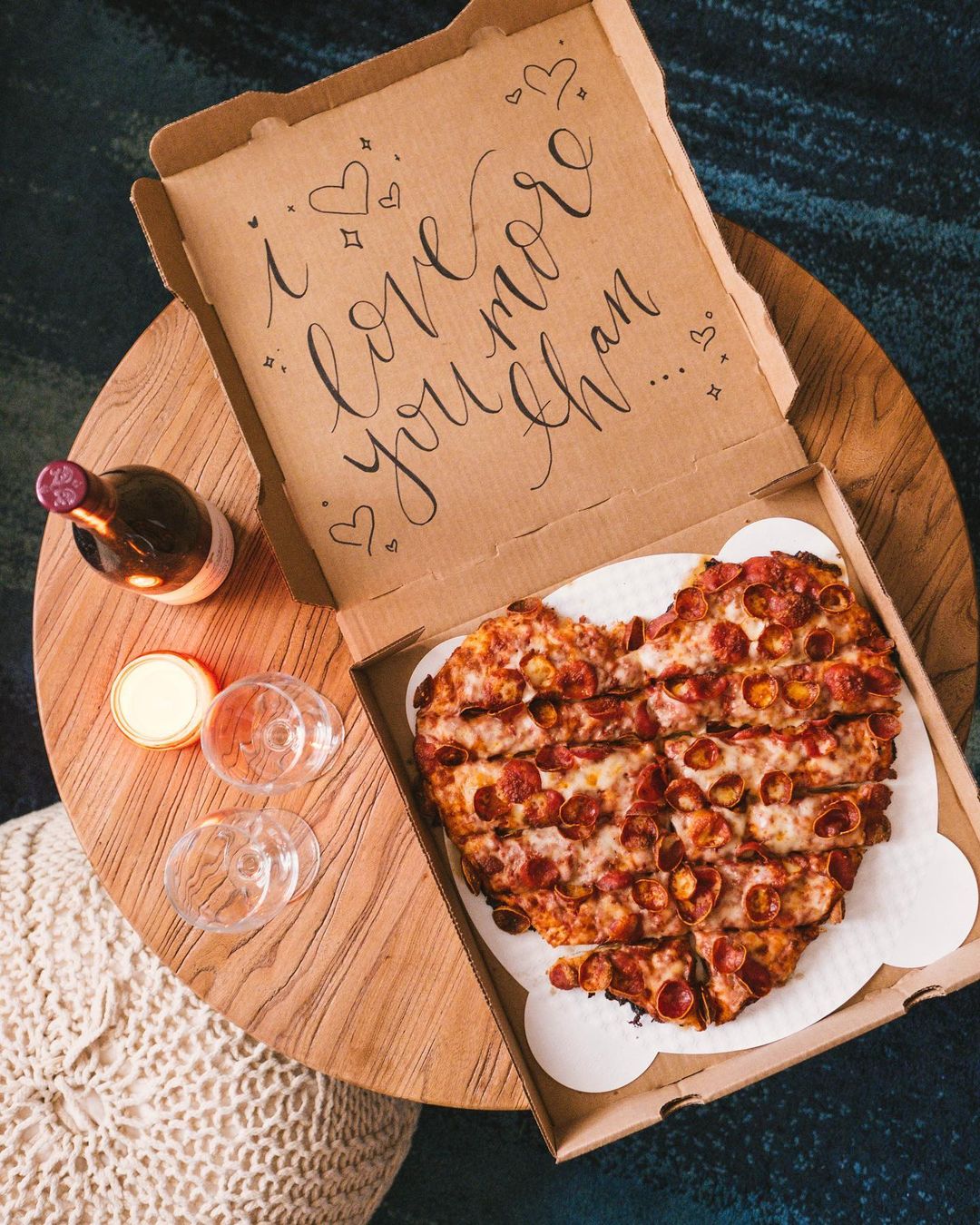 Heart-shaped pizza from Mountain Mike's Pizza. (@archela)