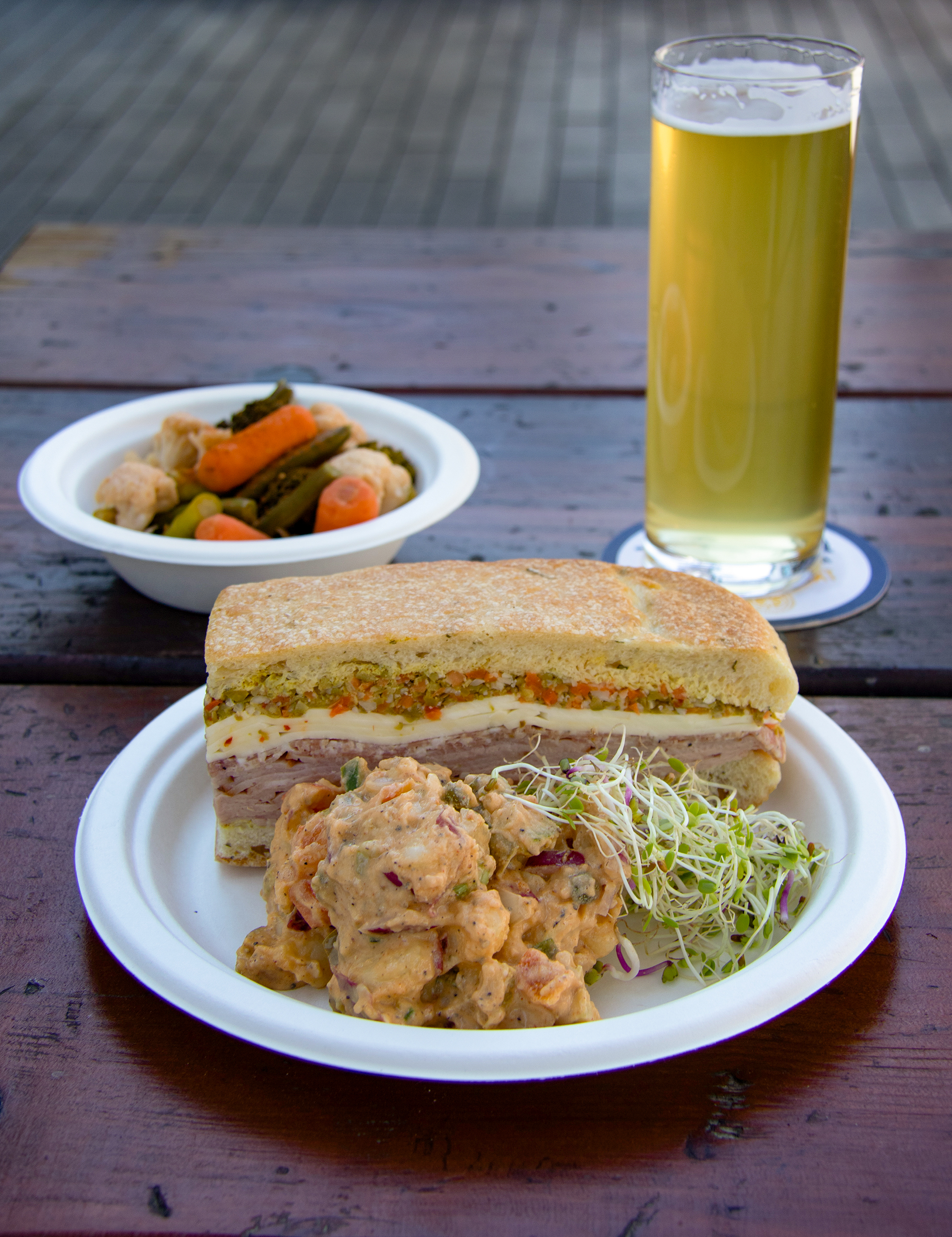 Muffuletta sandwich at Bayou on the Bay. (Heather Irwin/Sonoma Magazine)