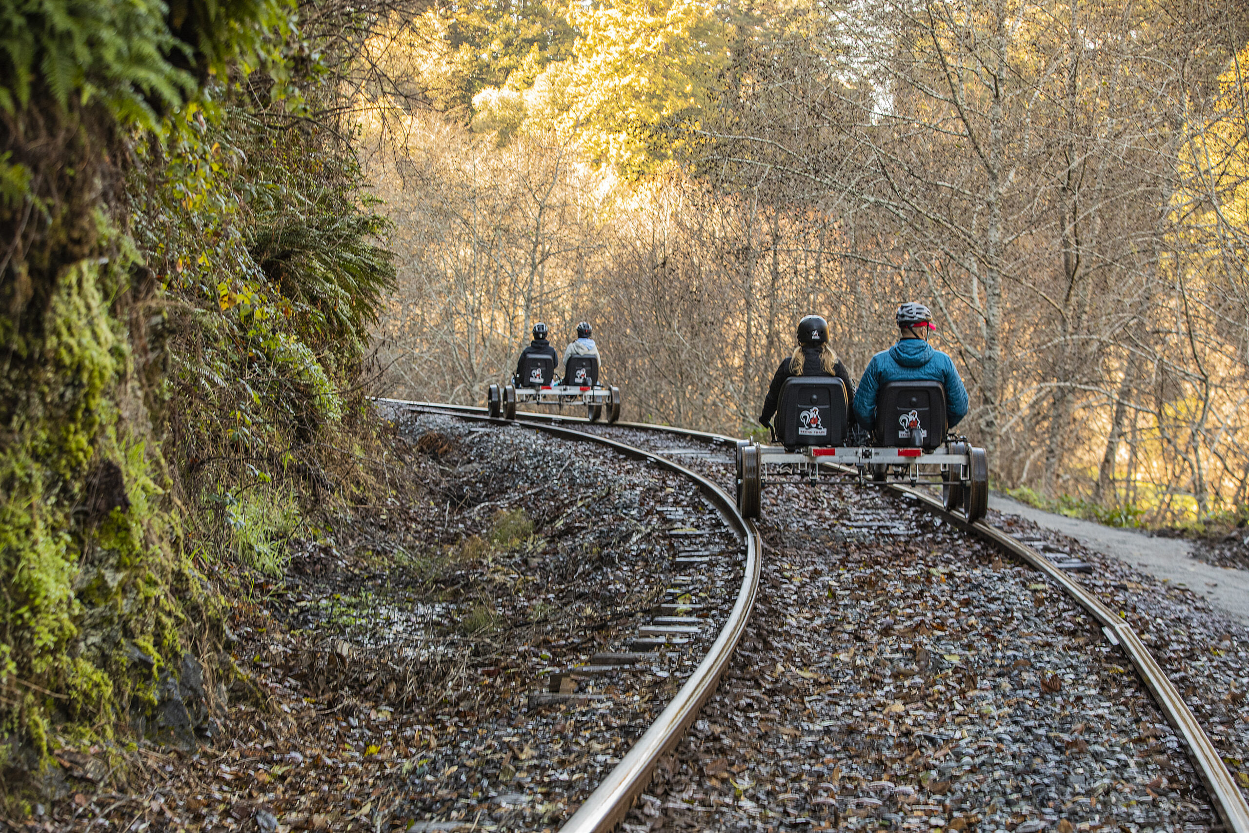 Creek on their way back to the Skunk Train Depot in Ft. Bragg on Wednesday January 19, 2022. The Skunk Train opened their seasonal tours this last weekend and continue through the season.