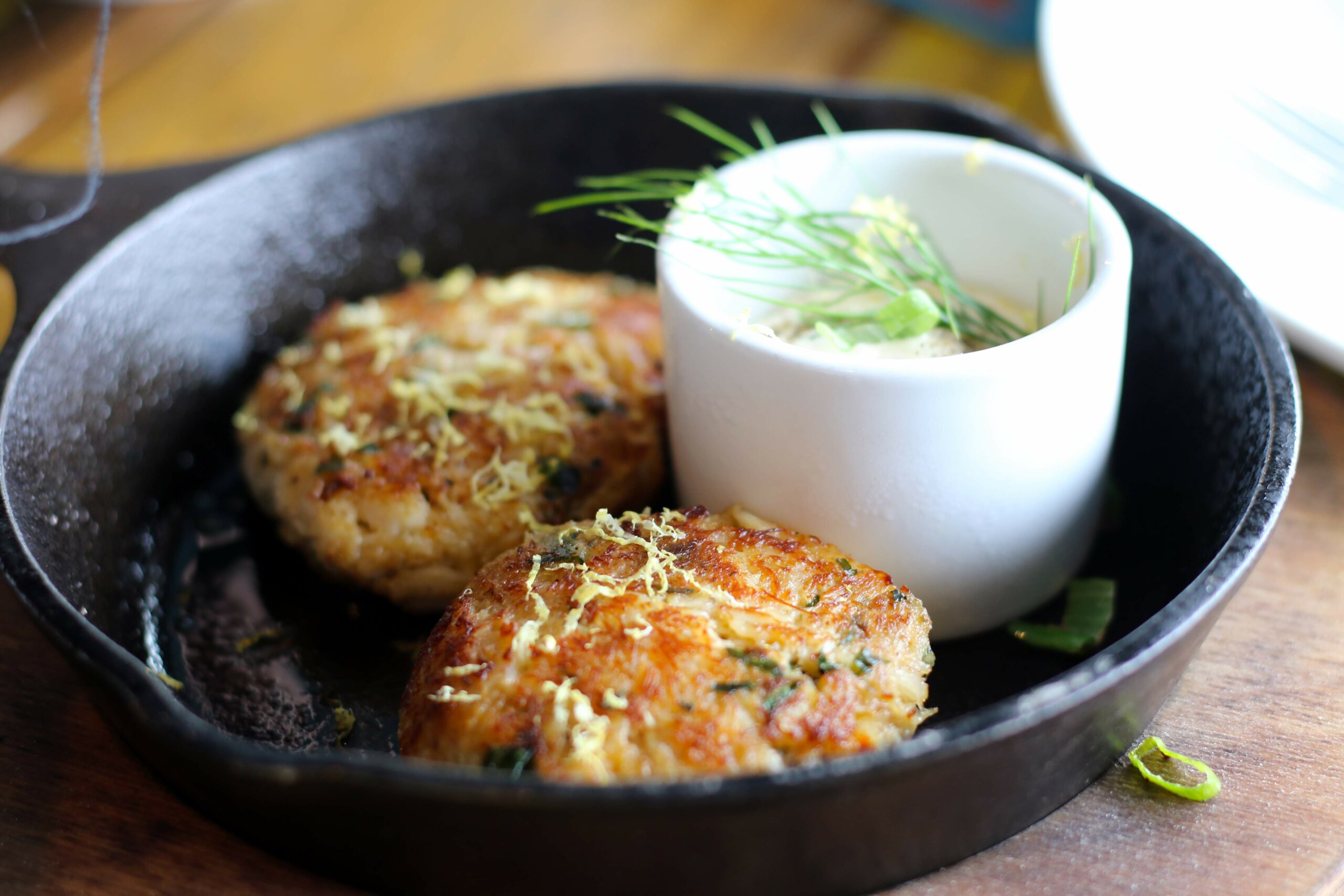 Crab cakes at Gourmet Au Bay in Bodega Bay. (Heather Irwin / Sonoma Magazine)