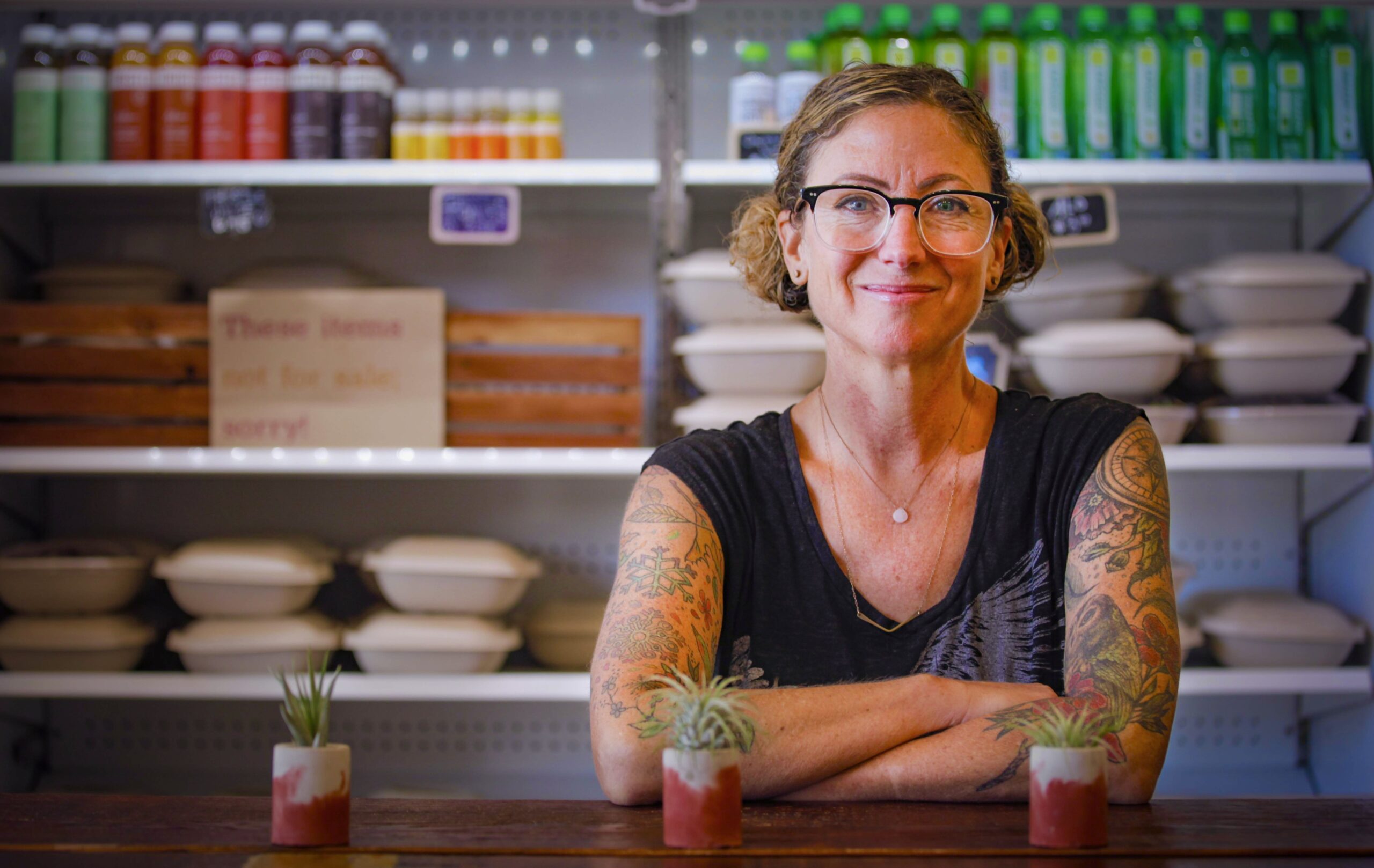 Naomi Crawford, owner of Lunchette in downtown Petaluma which uses compostable containers to package their salads, is a supporter of the styrofoam ban. As part of Climate Action Petaluma, she helped adopt the climate emergency resolution with the city and is an advocate for a zero waste initiative.(CRISSY PASCUAL/ARGUS-COURIER STAFF)