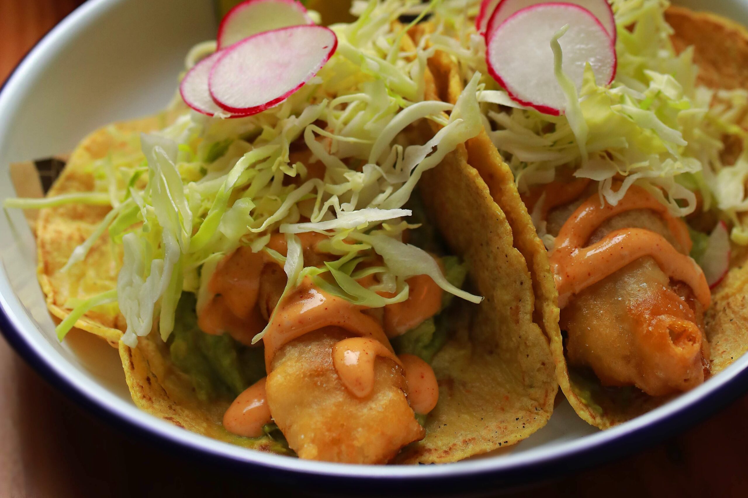 The Handline 'El Coronado' taco with beer battered fired rockfish, shaved cabbage, chipotle aioli, avocado, lime. (John Burgess/The Press Democrat)