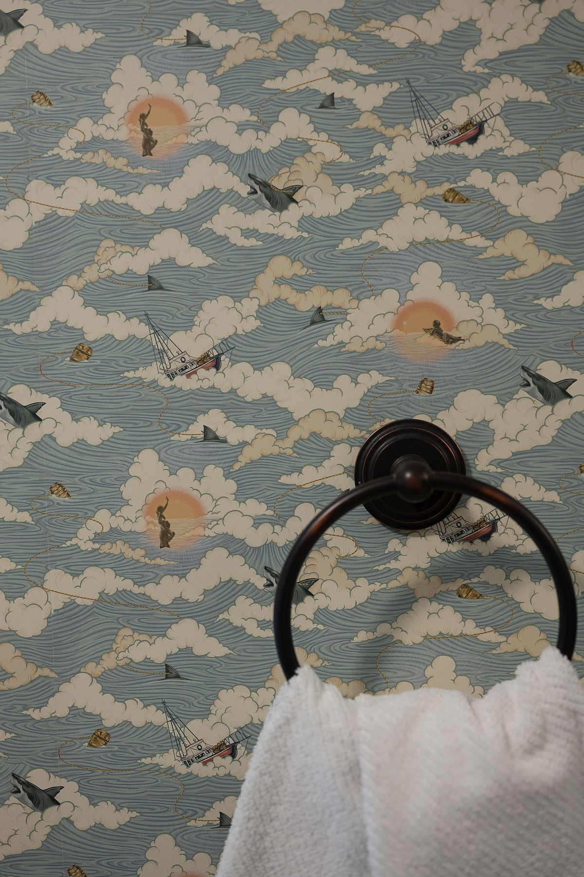 Try not to smile when looking at this wallpaper in some of the cottages at Nick’s Cove in West Marin. (Courtesy of Nick’s Cove)
