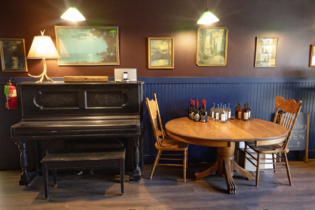 An old Steinway upright in the Elk Fence Distillery tasting room in Santa Rosa Tuesday, May 24, 2022. (John Burgess / The Press Democrat)