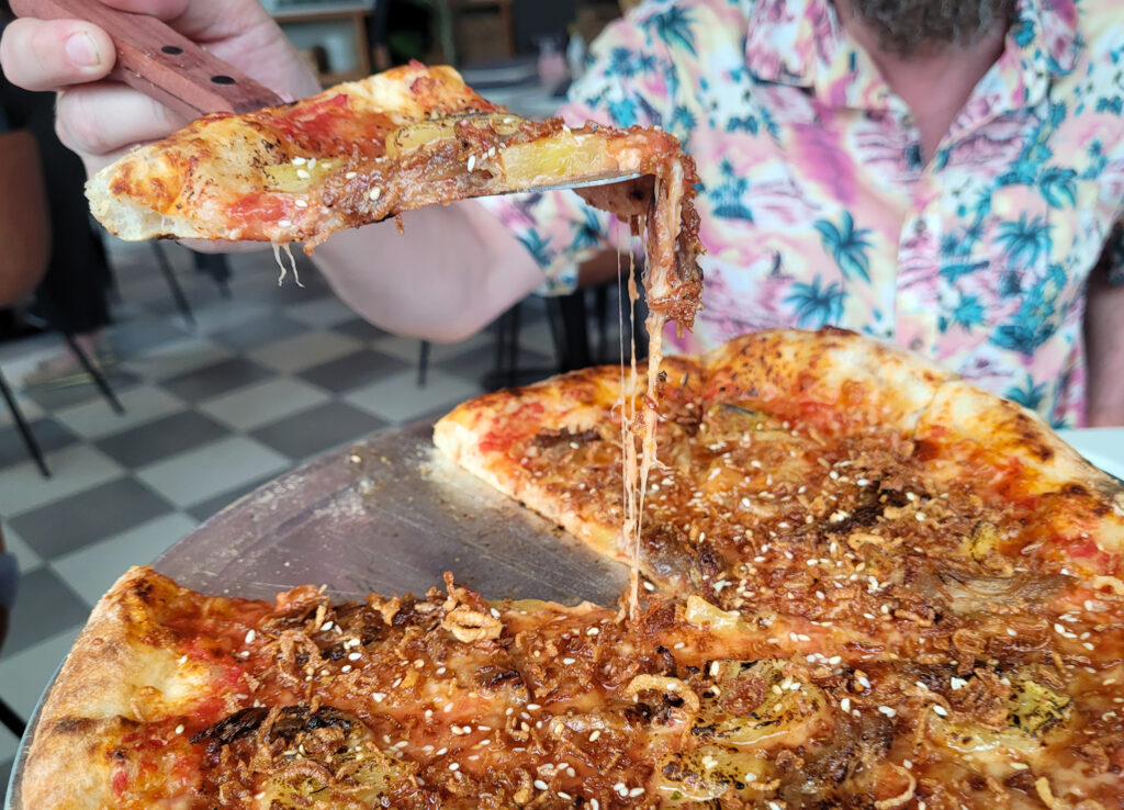 Bora Bora pizza at Sonoma Pizza Co. in Forestville. (Heather Irwin, Press Democrat)