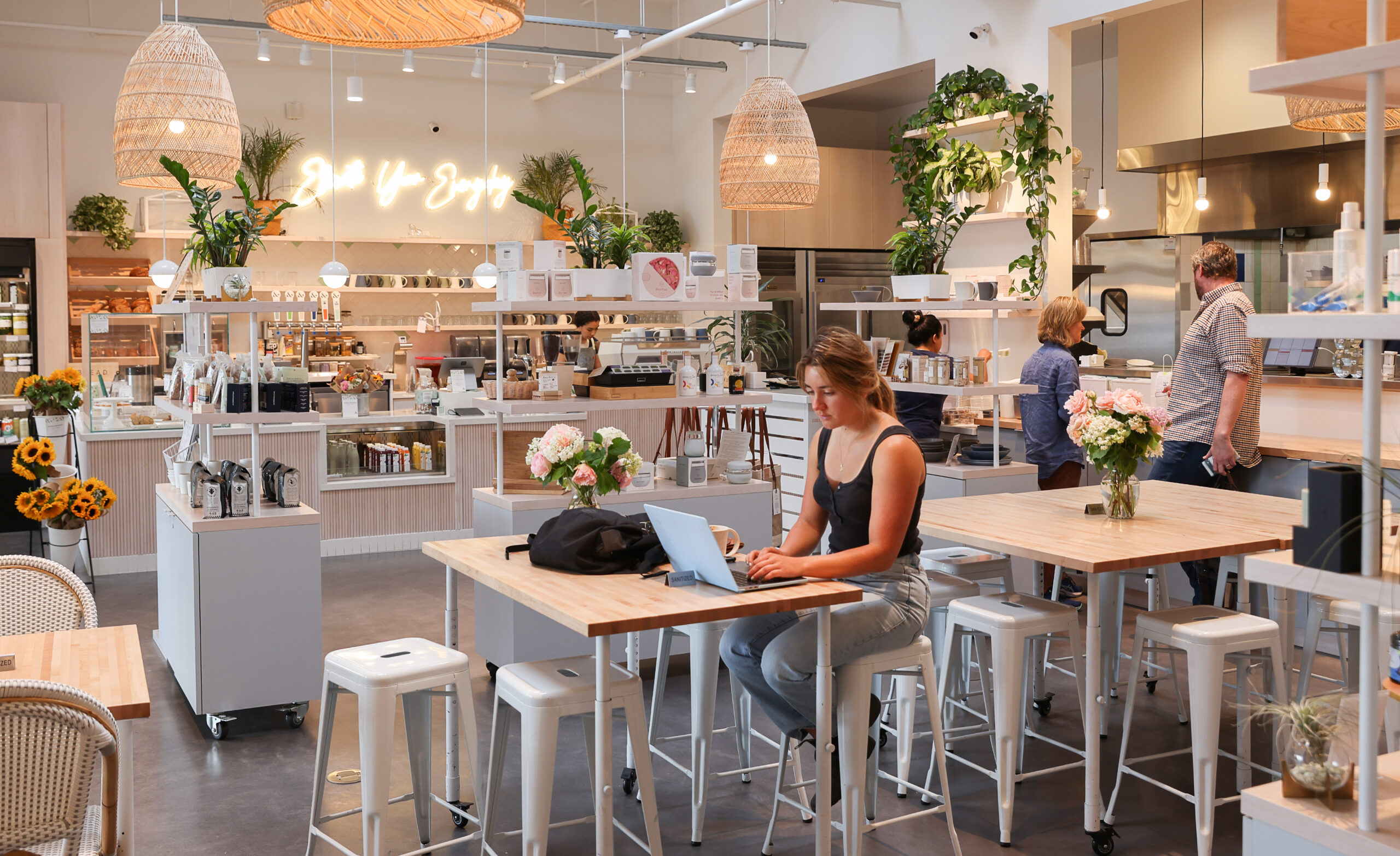 The dining area of CRISP Kitchen & Juice in St. Helena on Friday, May 27, 2022. (Christopher Chung/The Press Democrat)