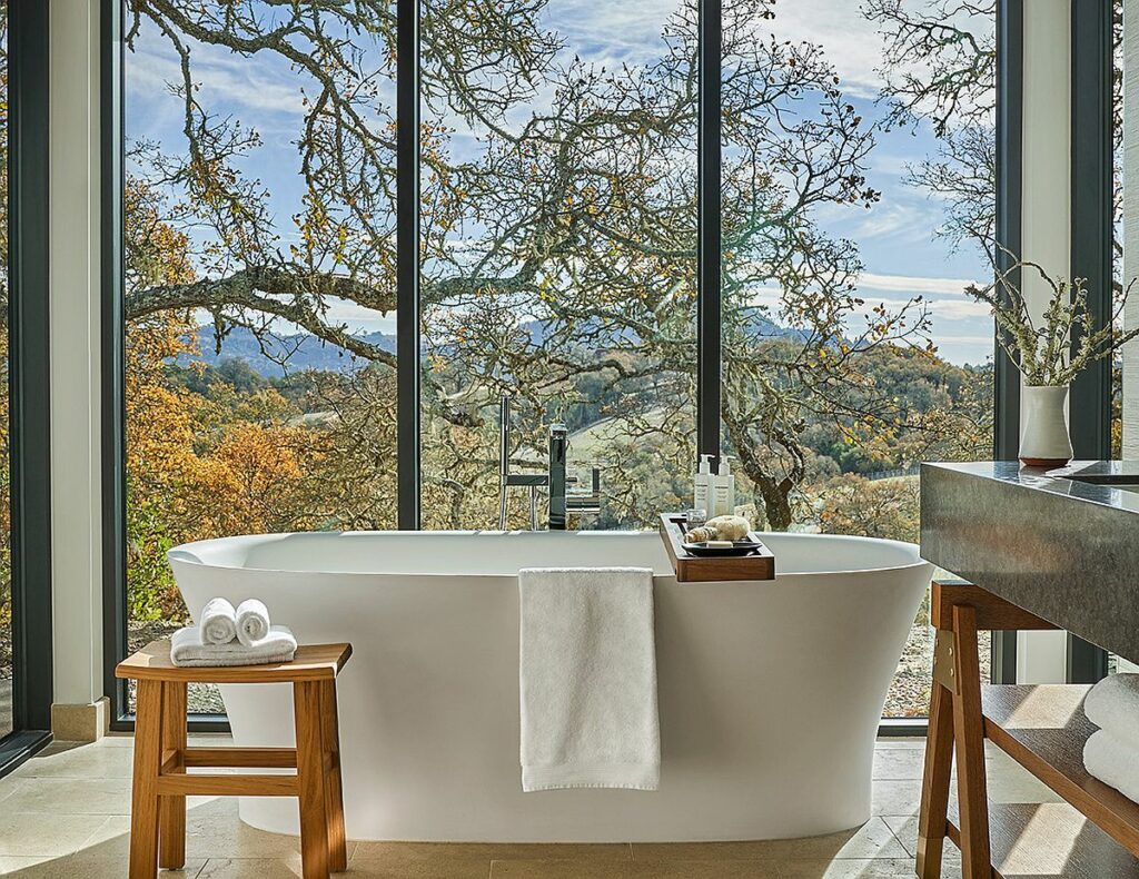 A freestanding bath tub in the guest house at Montage Healdsburg. (Montage Healdsburg)