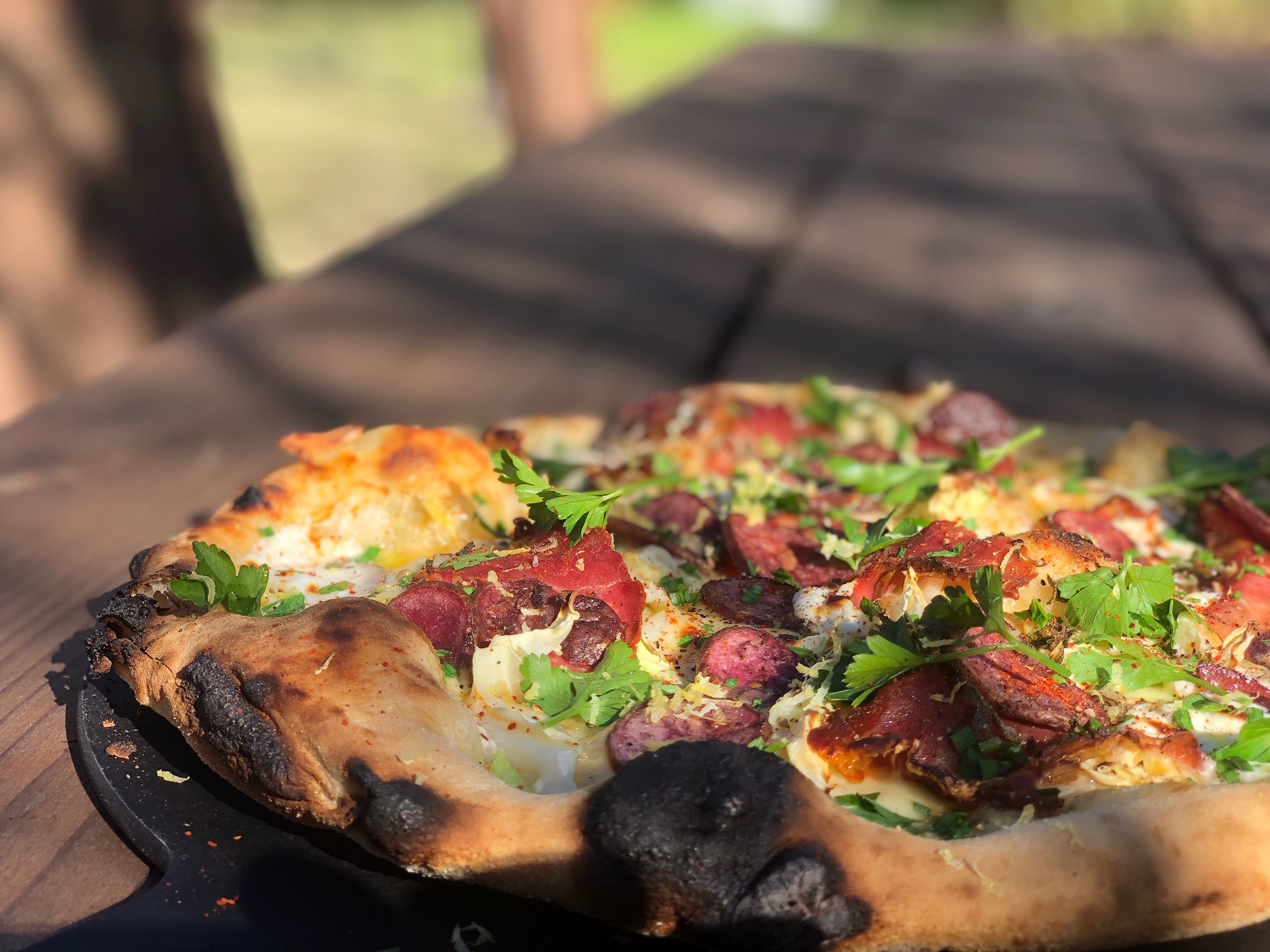 Pizza from Offspring Wood Fired Pizza at the Farrer Building. (Courtesy of Offspring Wood Fired Pizza)