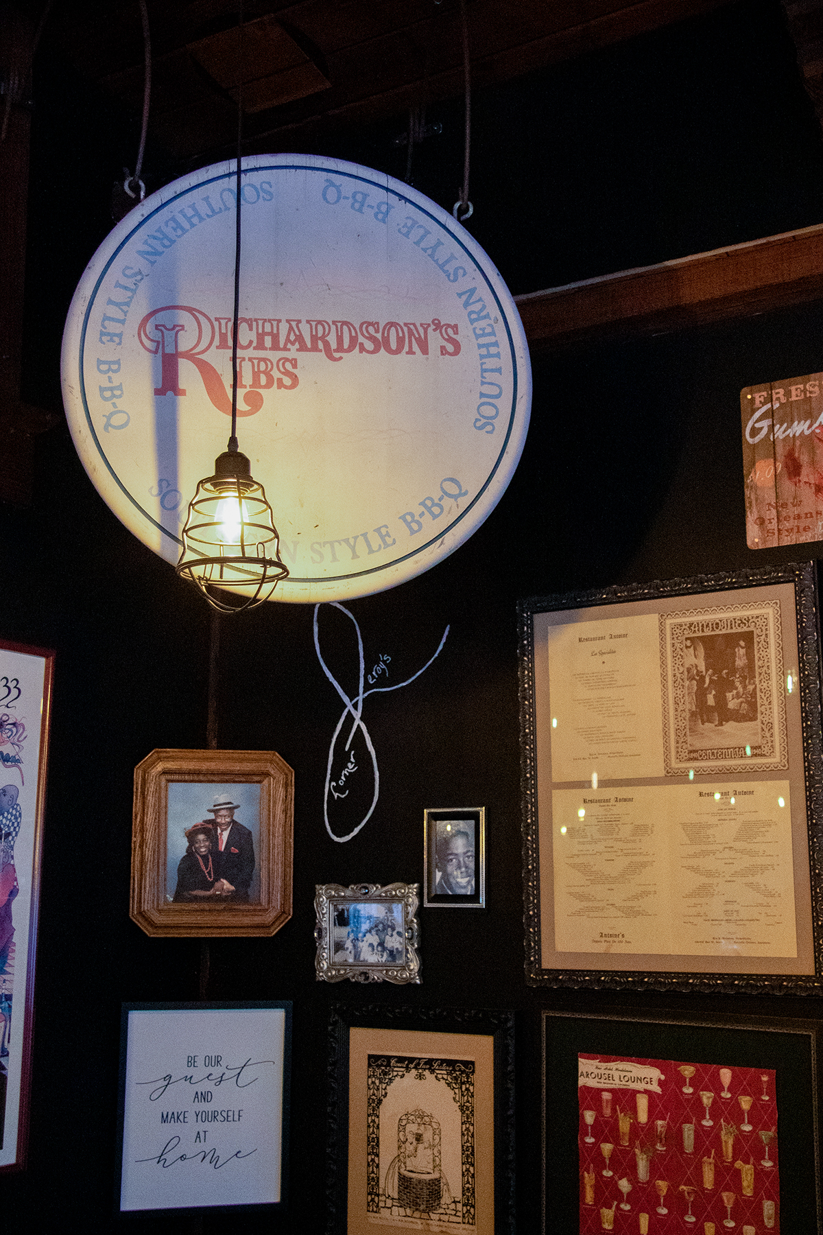 A wall paying homage to Richardson’s Ribs, owned by Bidegain’s father at Saucy Mama’s Jook Joint in Guerneville. (Heather Irwin / The Press Democrat)