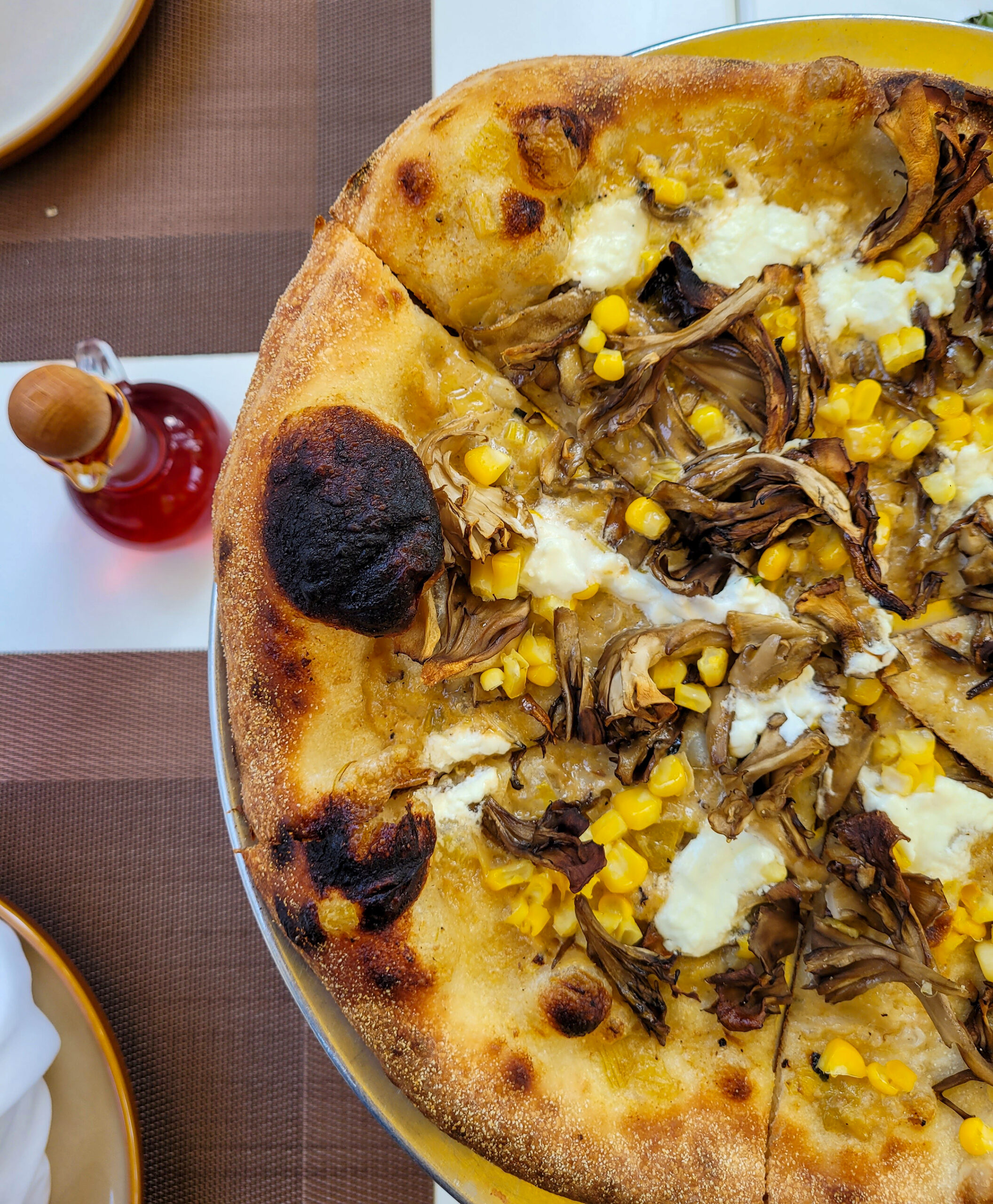 Mushroom and corn pizza at the Farmstand at Farmhouse Inn. (Heather Irwin/Sonoma Magazine)