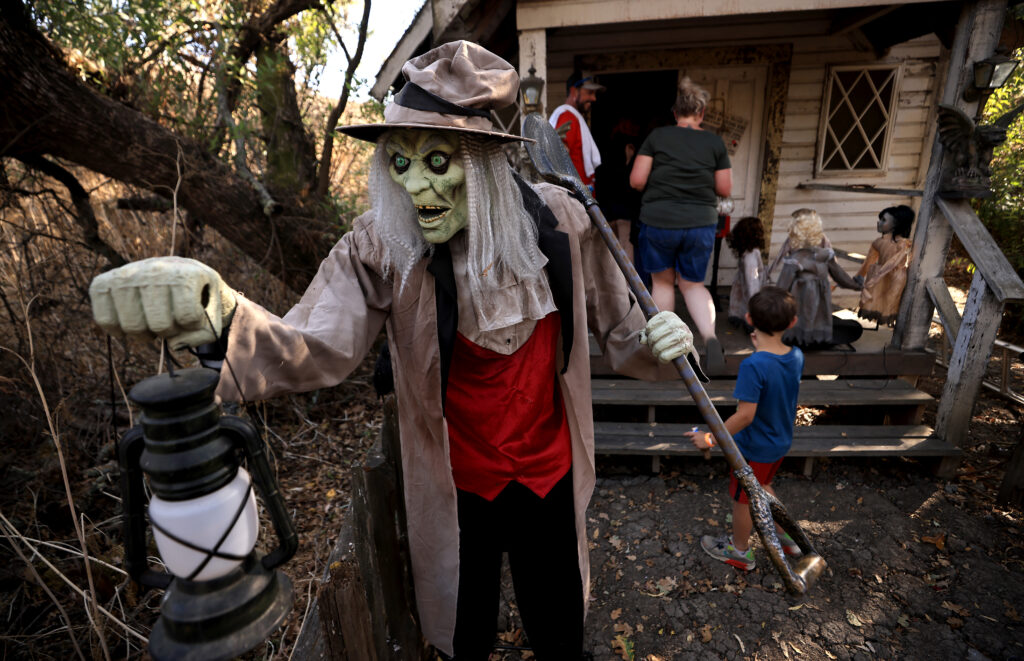 At Pronzini Farms in Petaluma, a unique haunted guided trail and western village tour awaits those that take a hay ride around the ranch, Saturday, Oct. 2, 2021. (Kent Porter / The Press Democrat) 