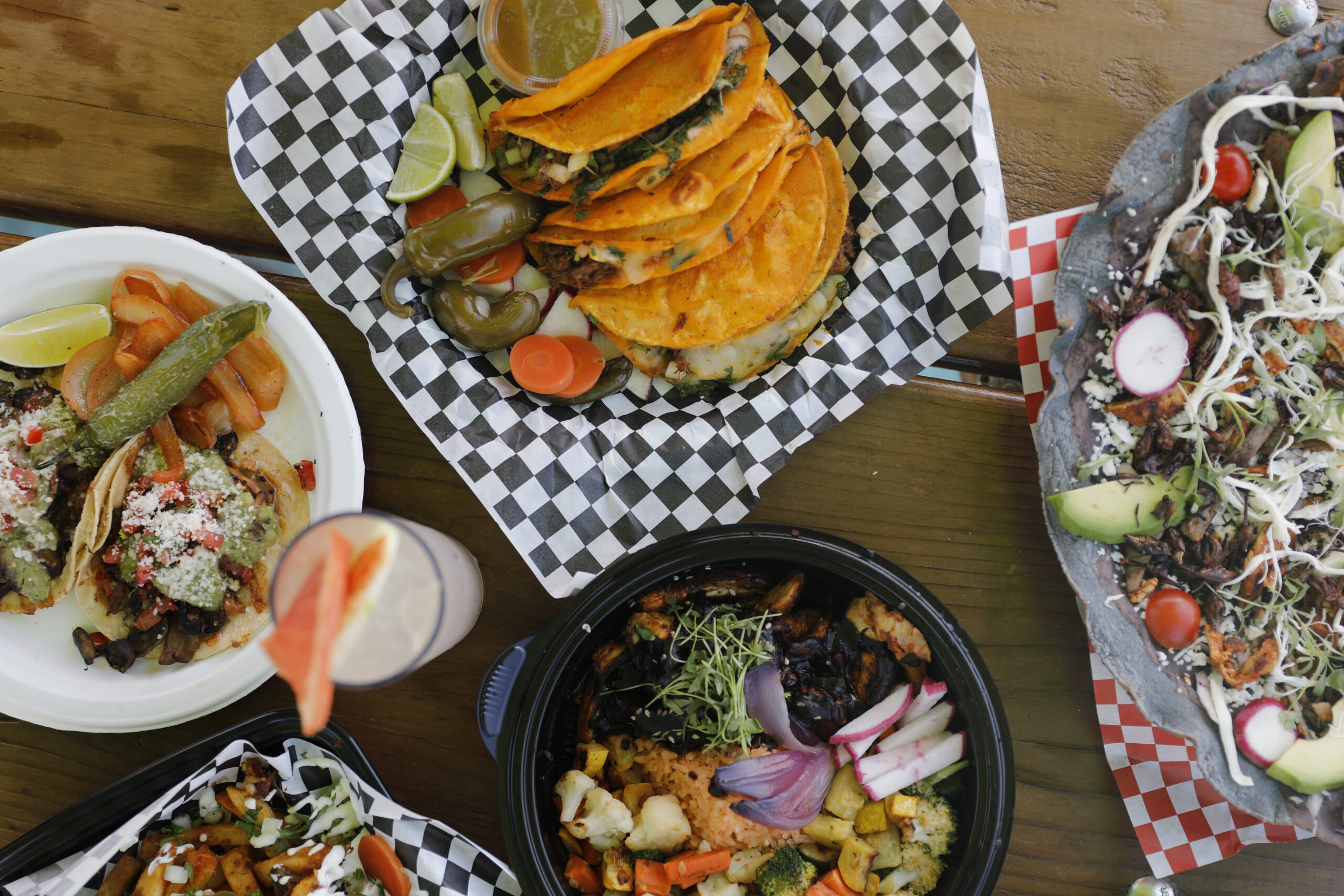 A variety of Mexican dishes served at the Mitote Food Park in Santa Rosa. (Beth Schlanker/The Press Democrat)