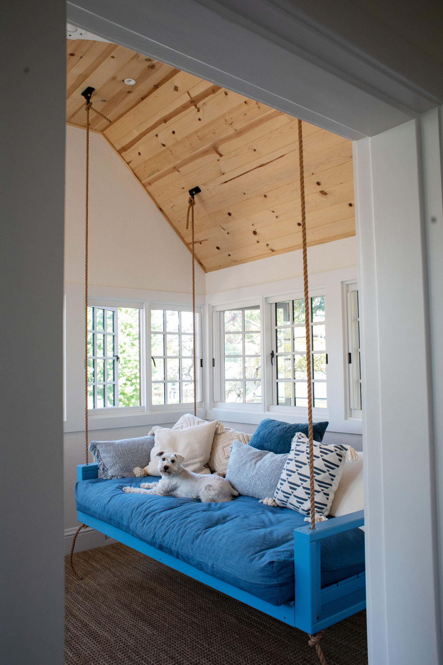 The renovated sleeping porch upstairs. (Eileen Roche)