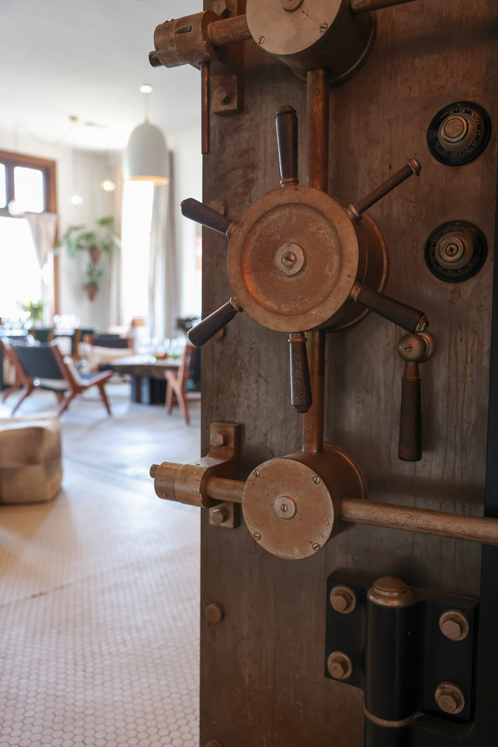 The large bank vault door is still in place at Bannister Wines tasting room in Geyserville on Thursday, October 6, 2022. (Christopher Chung/The Press Democrat)