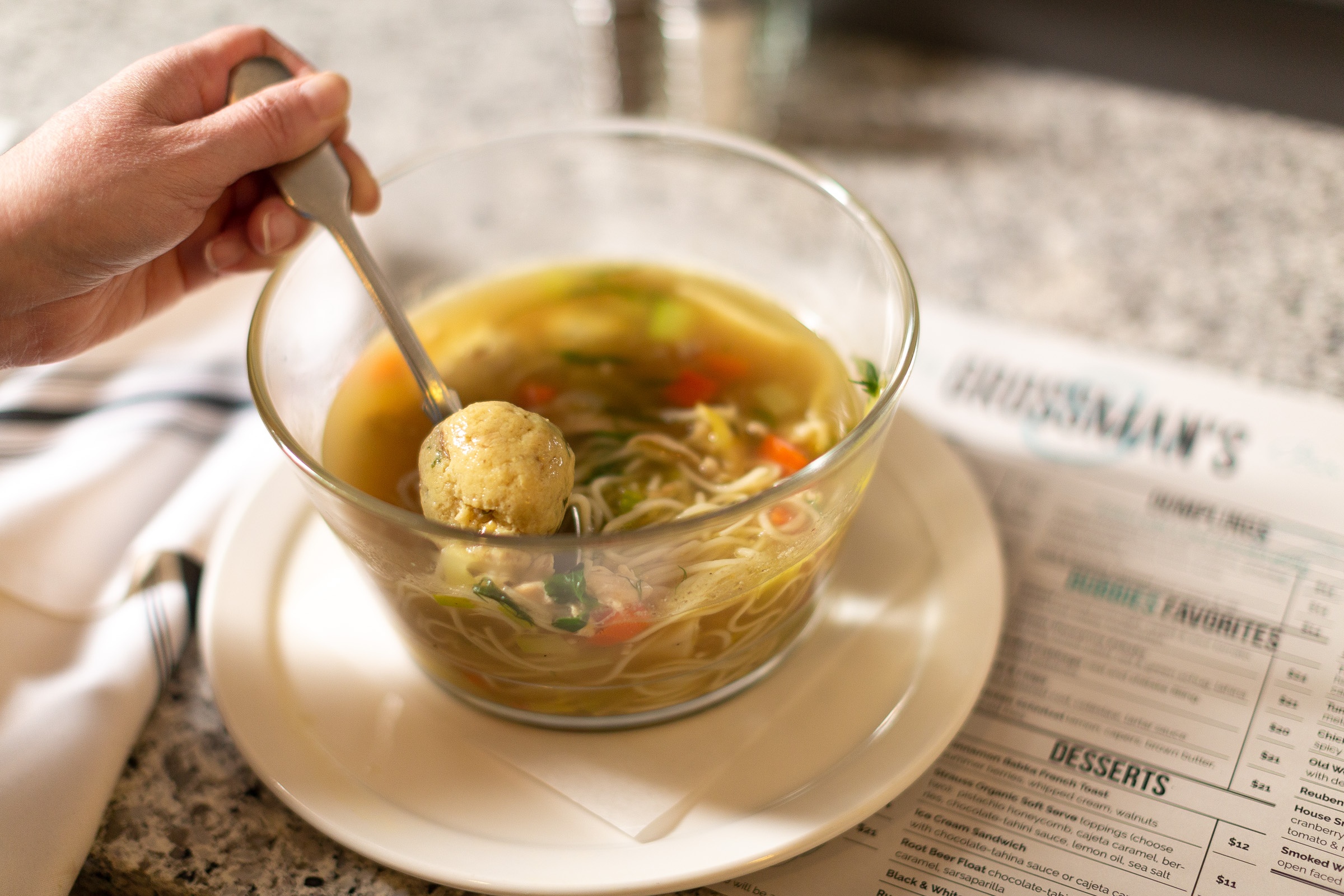 Big Chicken Soup (aka matzoh ball soup) at Grossman's In Santa Rosa. (Loren Hansen)