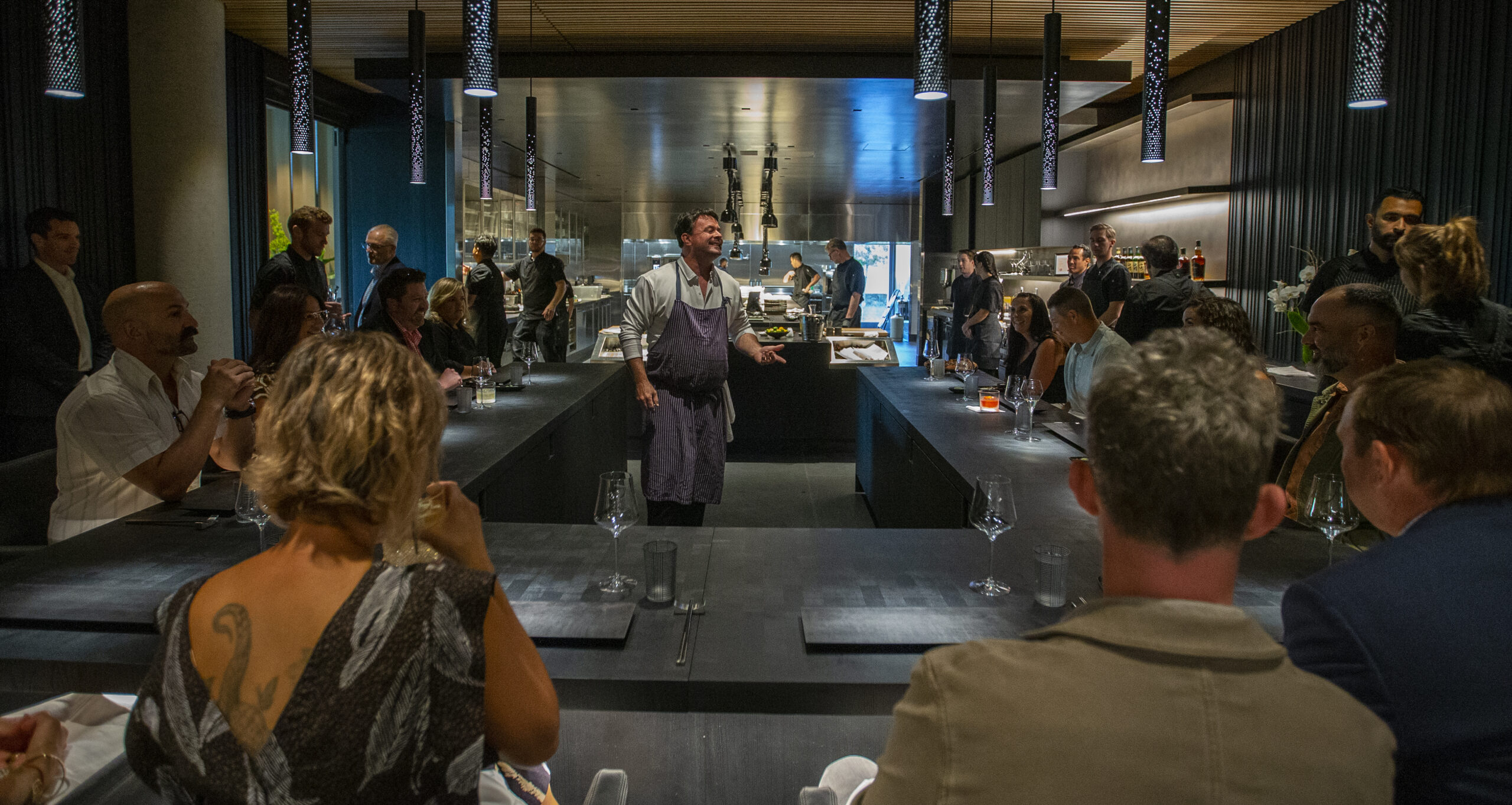 Guests enjoy the Kitchen Table while chatting with chef Douglas Keane at Cyrus in Geyserville. (Chad Surmick/The Press Democrat)