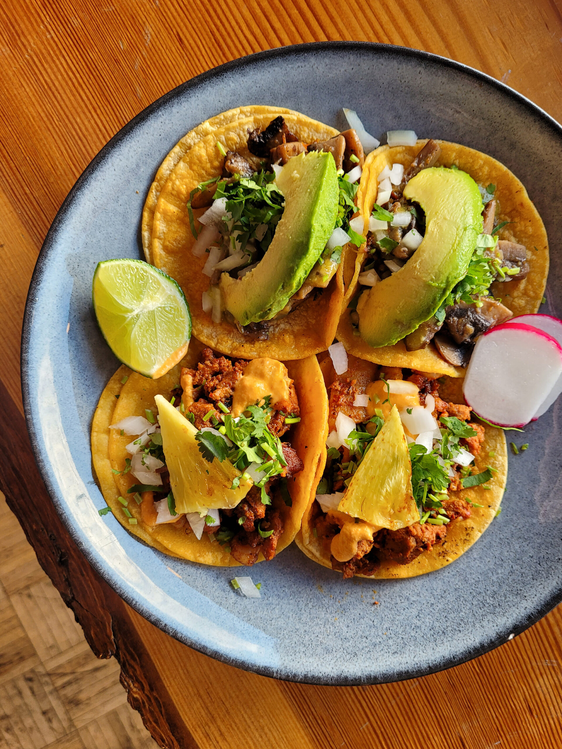 Vegan and Al Pastor Tacos at Sonoma Eats restaurant in Sonoma. (Heather Irwin / The Press Democrat)