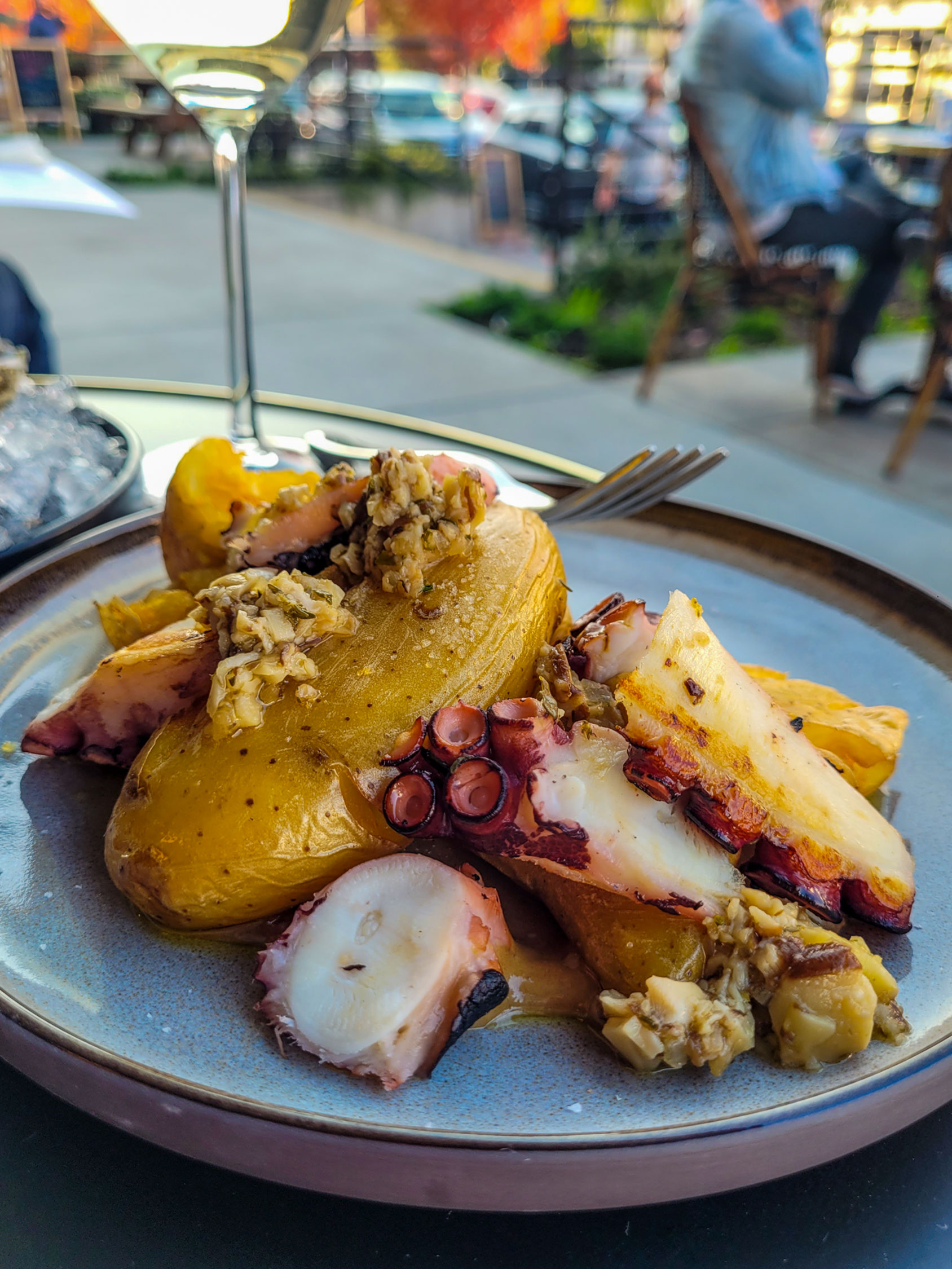 Octopus with smashed fingerling potatoes at Oyster. (Heather Irwin/Sonoma Magazine)