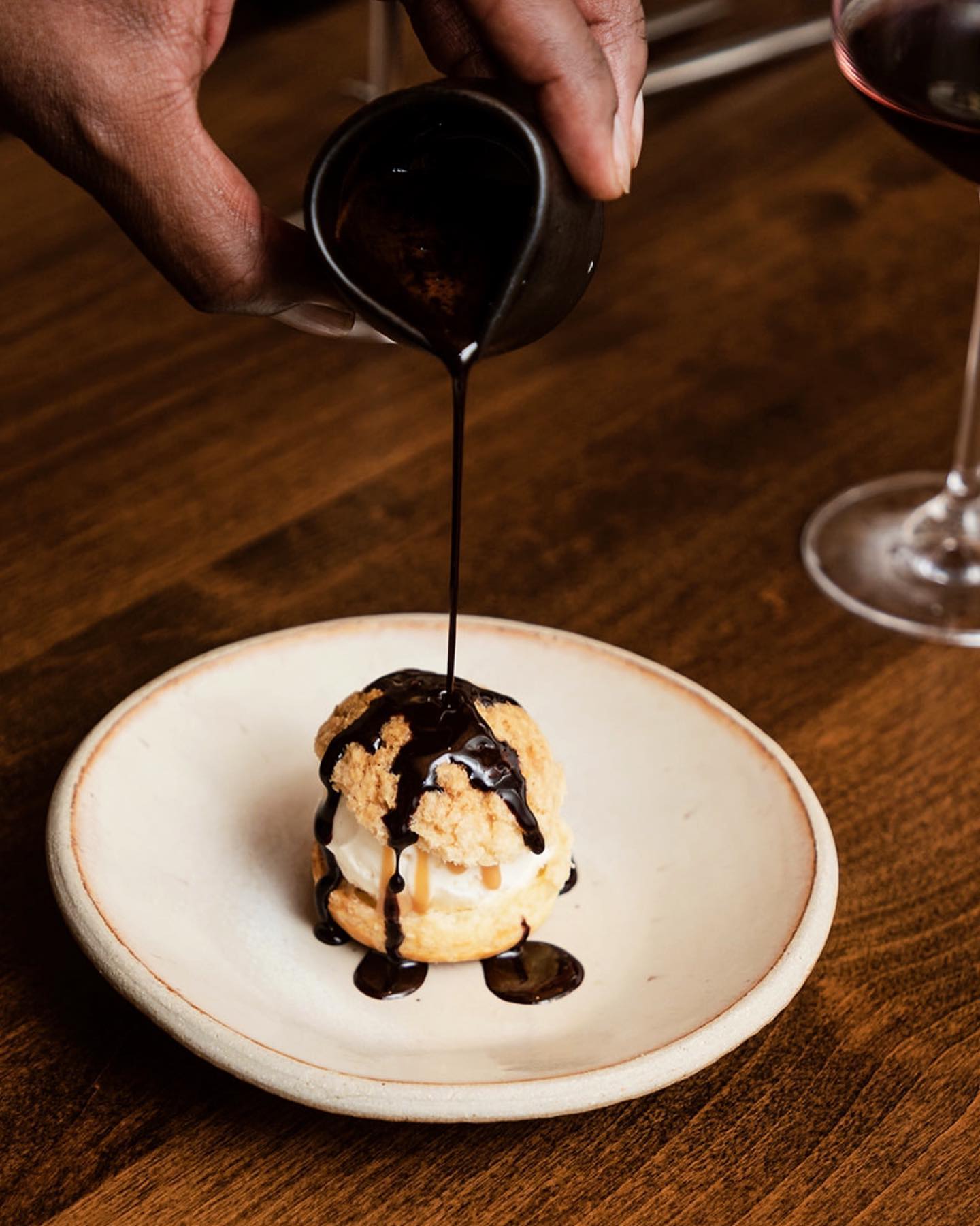 Dessert featuring choux glacé, dulce de lèche and chocolate at Table Culture Provisions in Petaluma. (Courtesy of Table Culture Provisions)