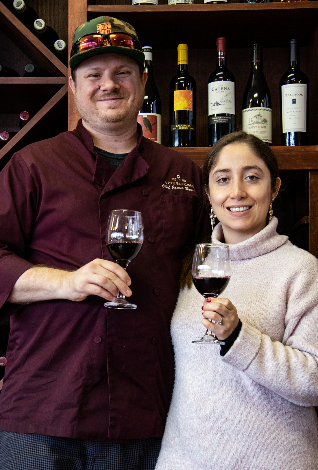 James Byus III and Maria Vera at Vine Burgers in Santa Rosa. (Heather Irwin/The Press Democrat)