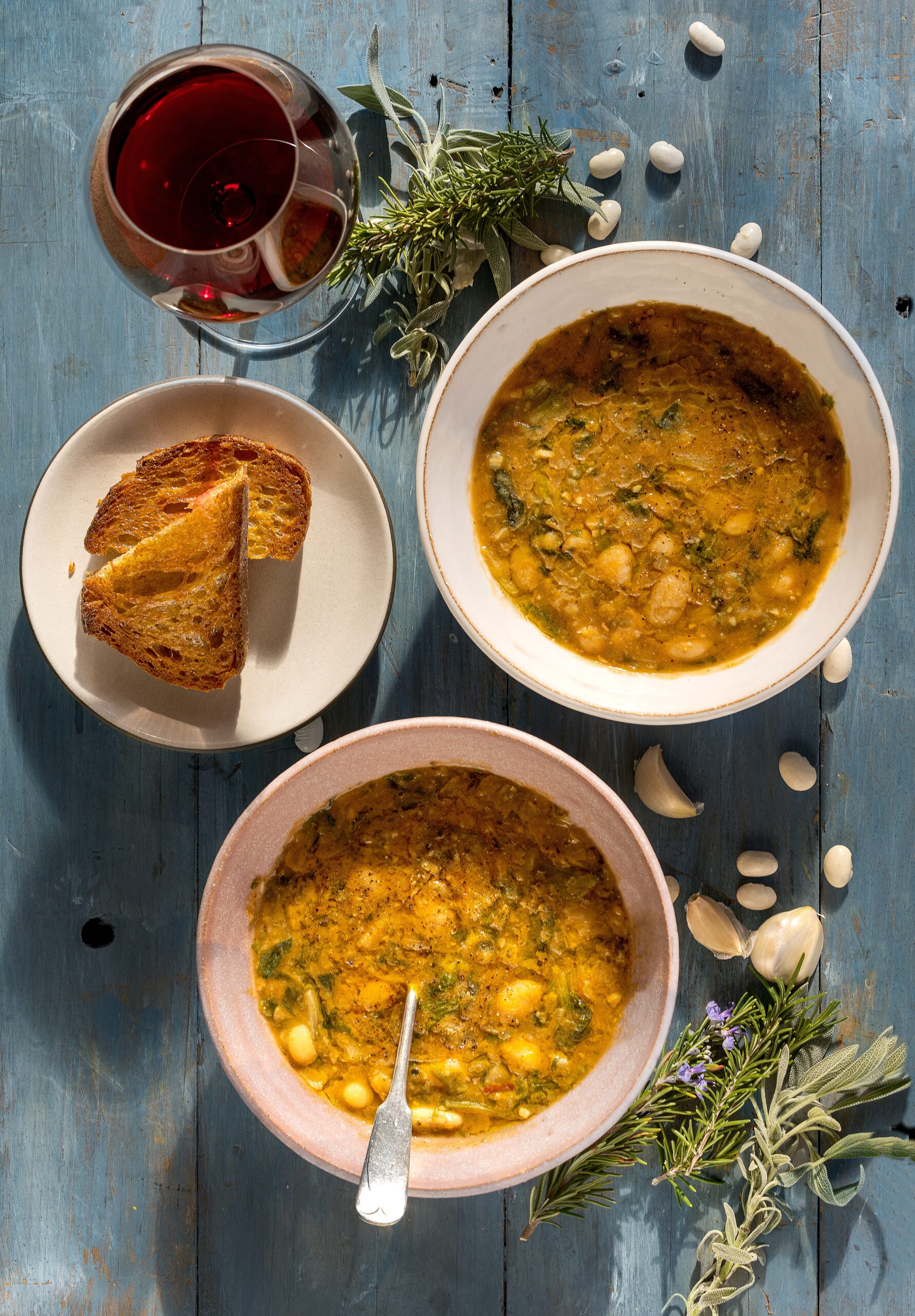 Vegetarian Escarole and White Bean Soup from chef Kelly Mariani, culinary director/co-owner of Scribe Winery and chef Kirsten Watley November 29, 2022. (John Burgess/Press Democrat)