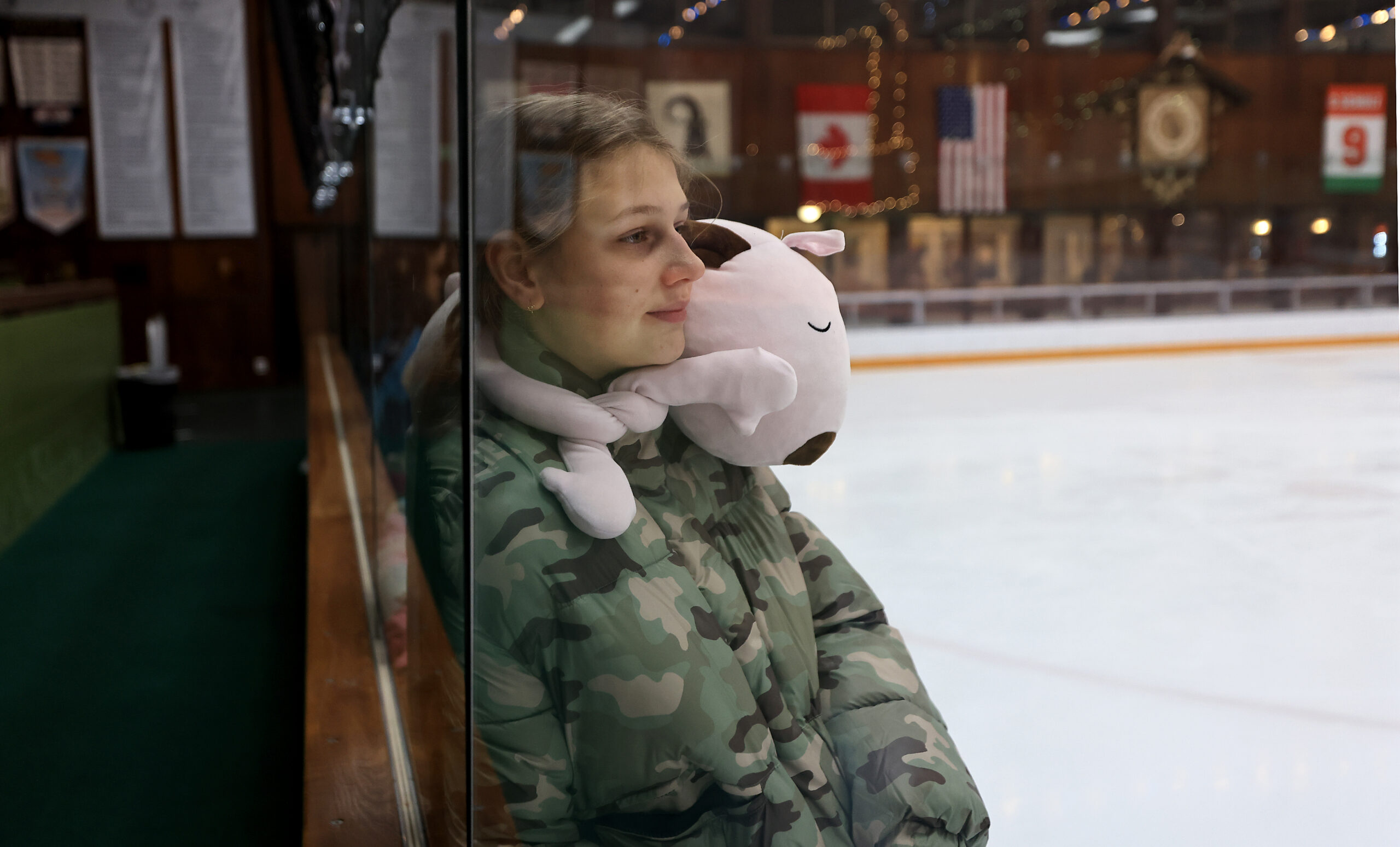 Ukrainian Yeva Perepechaieva, 12, waits her turn to demonstrate her ice skating skills, Thursday, Nov. 17, 2022 in Santa Rosa at SnoopyÕs Home Ice. Perepechaieva and her mother Anna Tereshenko fled the Dnipro region of eastern Ukraine. (Kent Porter / The Press Democrat) 2022