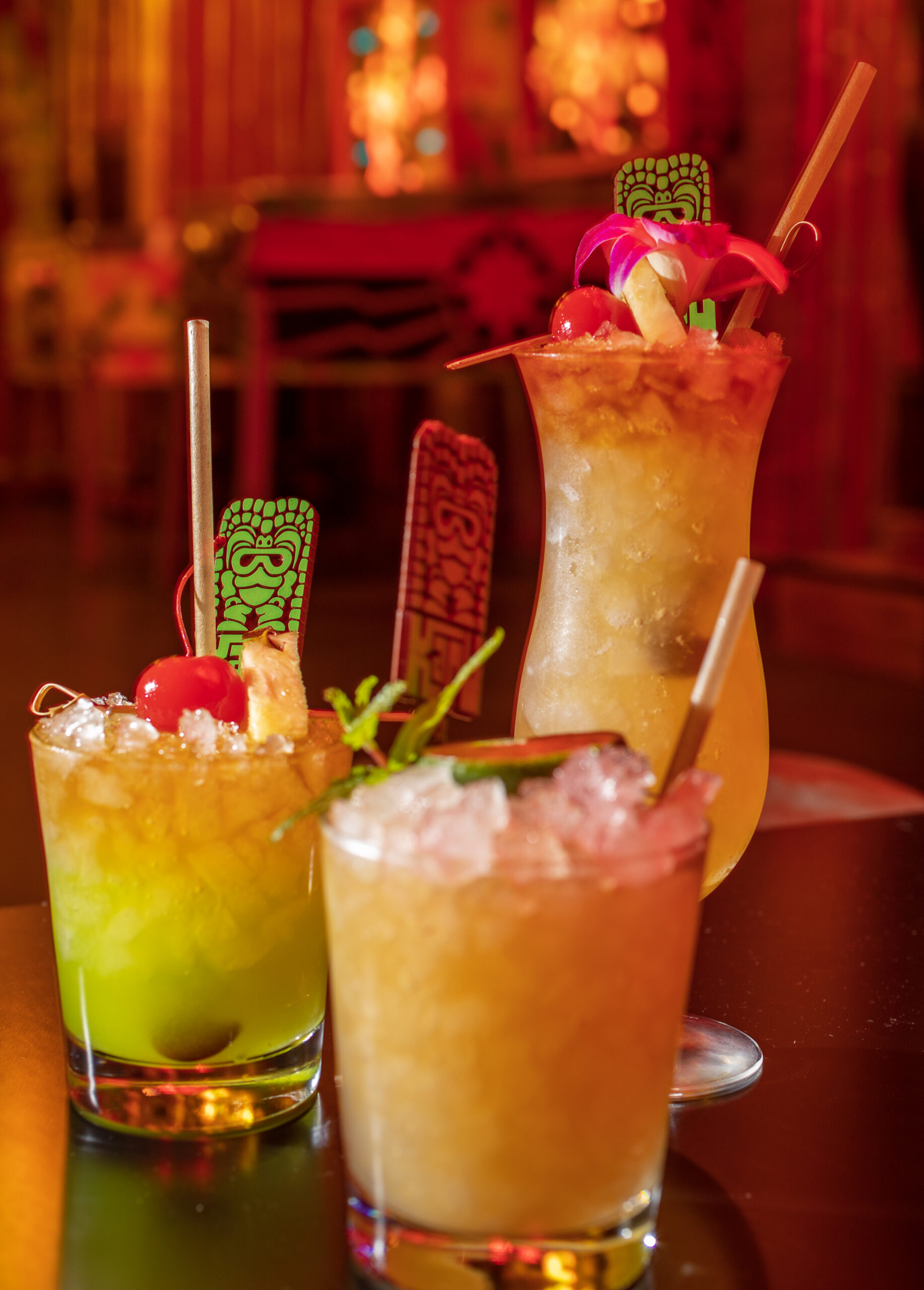 From Left, Fink Bomb, Classic Mai Tai and the Tropical Itch at Kapu Bar, tiki bar and restaurant in the heart of downtown Petaluma on Keller street February 1, 2023 (Chad Surmick / The Press Democrat)