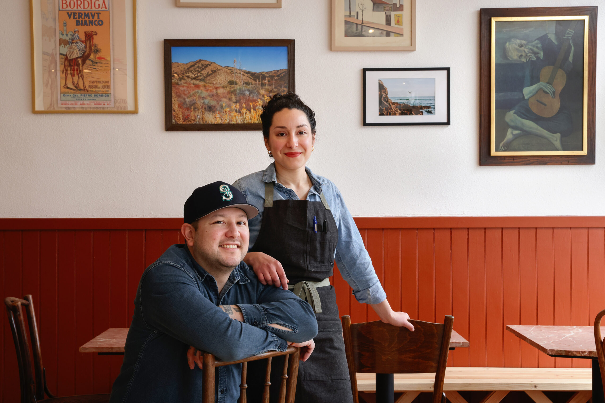 The Redwood co-owners Geneva Melby, right, and Ryan Miller at their natural wine bar in Sebastopol. (Christopher Chung/The Press Democrat)