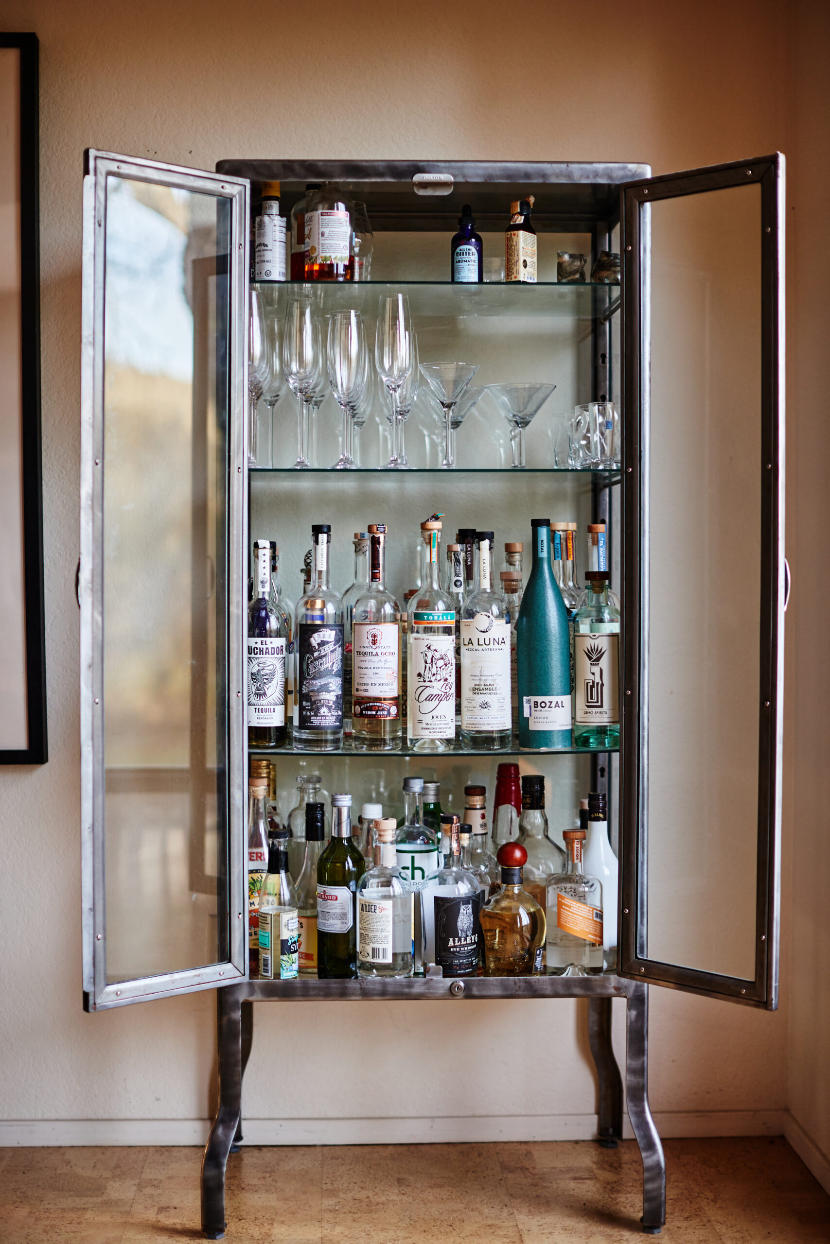 The couple’s tequila and mezcal collection. (Kim Carroll/For Sonoma Magazine)