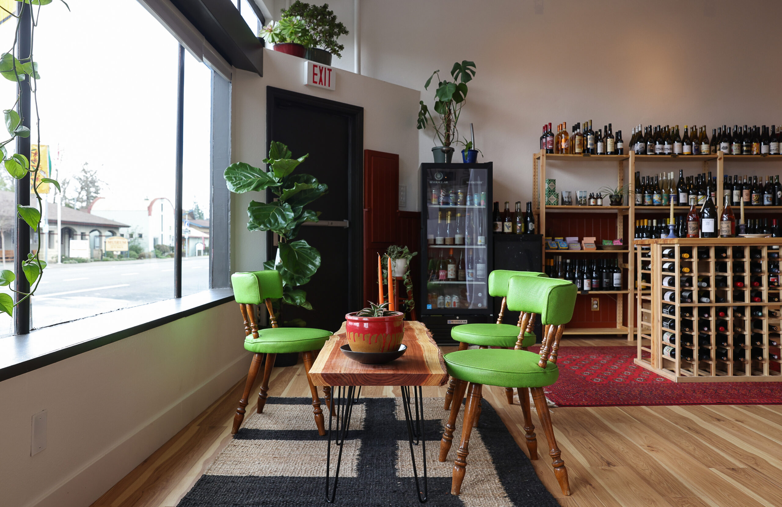 Window seating area at The Redwood natural wine bar in Sebastopol. (Christopher Chung / The Press Democrat)