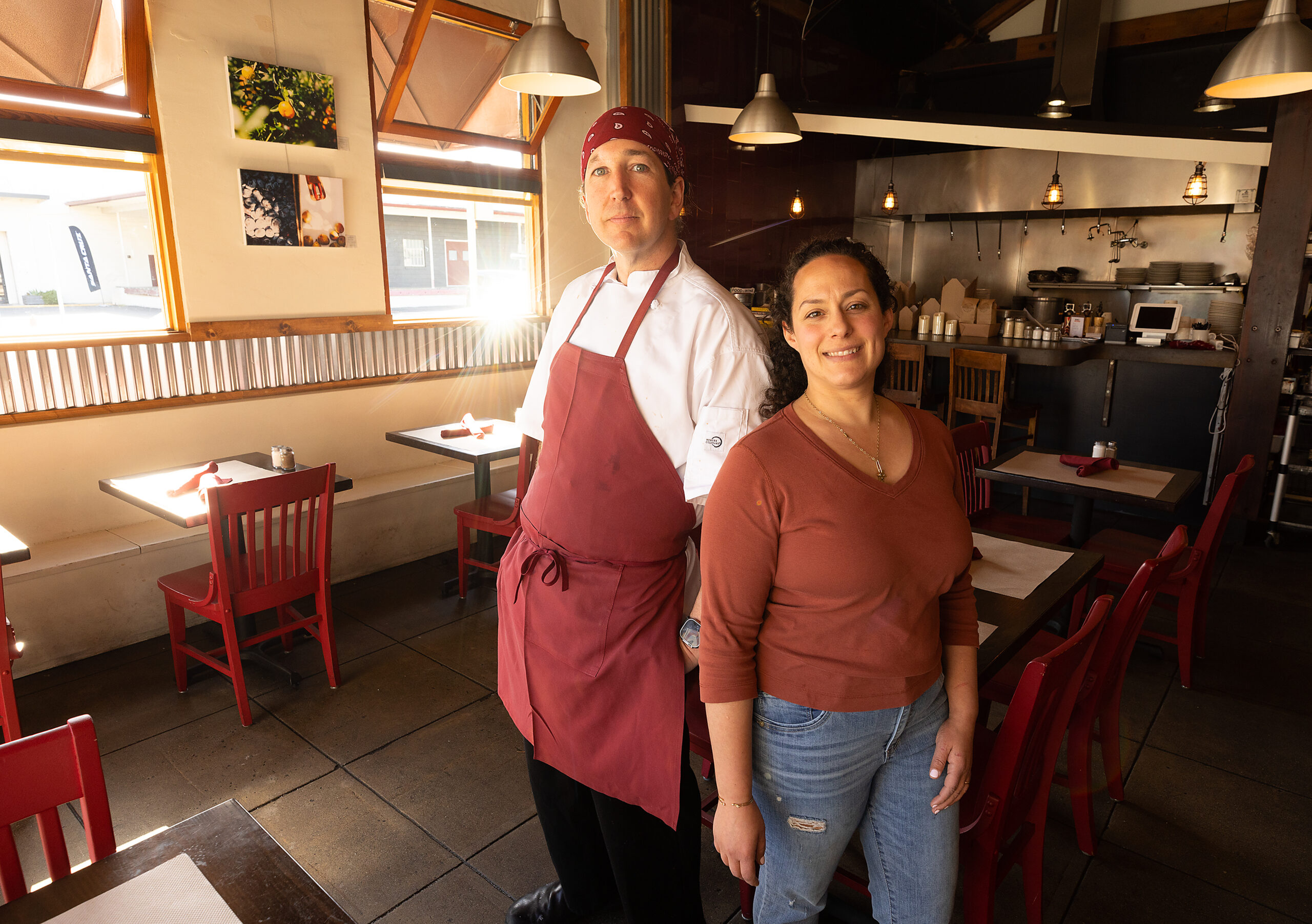 Samantha and Ryan Ramey have the new dinner menu at Americana in Santa Rosa April 13, 2023. (John Burgess/The Press Democrat)