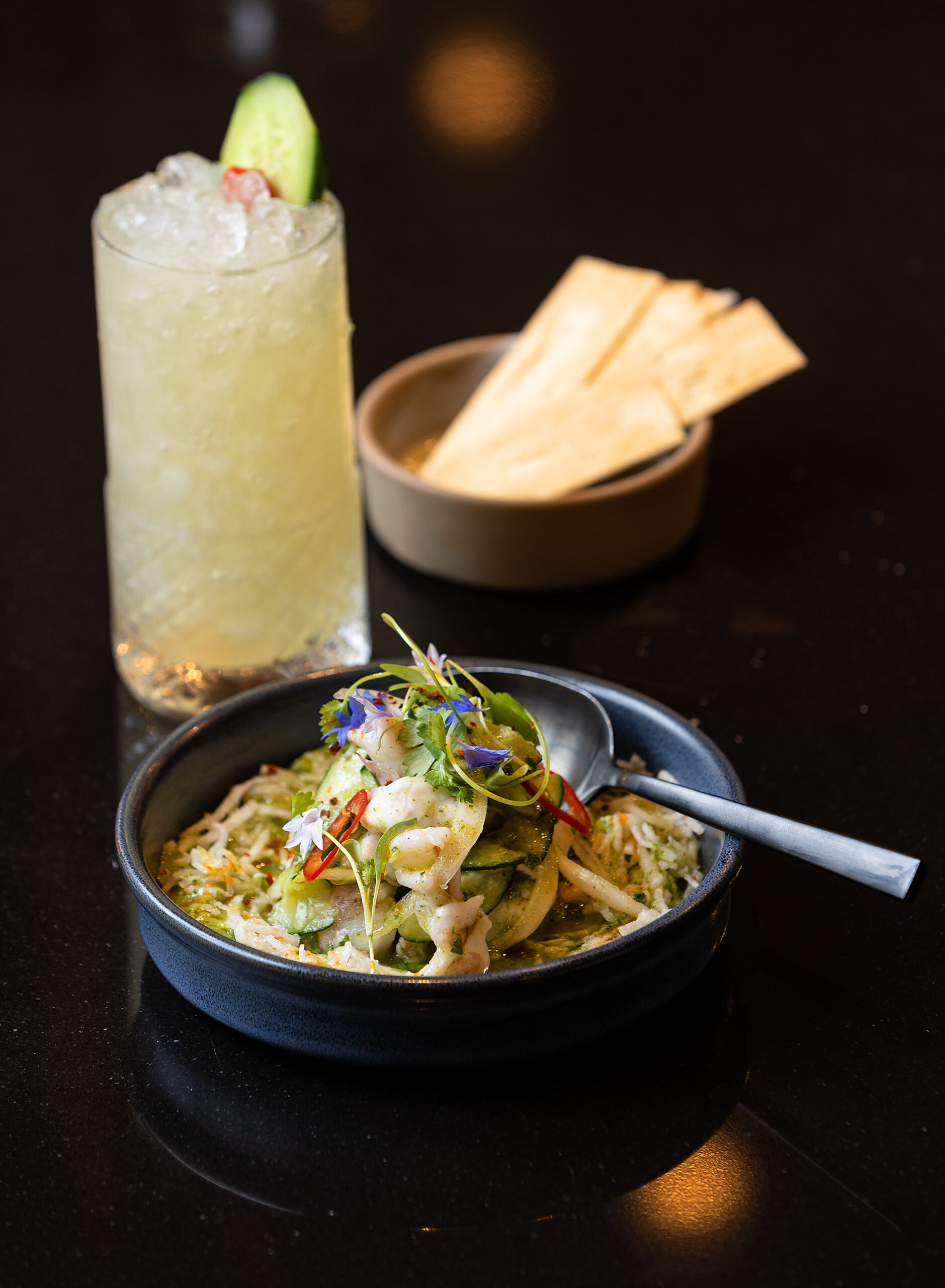 Lime Cured Shrimp with avocado, cucumber, jicama and cilantro from Goldfinch restaurant Wednesday, May 24, 2023, in Sebastopol. (John Burgess/The Press Democrat)