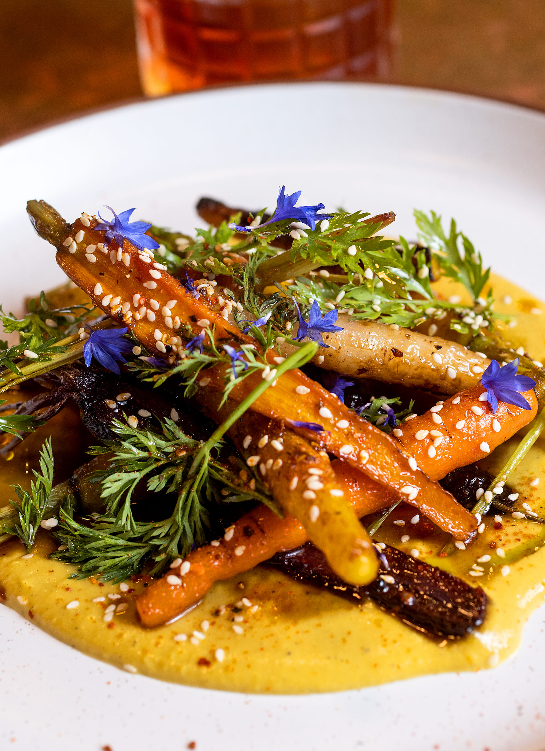 Heirloom Carrots with coriander honey and garbanzo puree from Goldfinch restaurant Wednesday, May 24, 2023, in Sebastopol. (John Burgess/The Press Democrat)