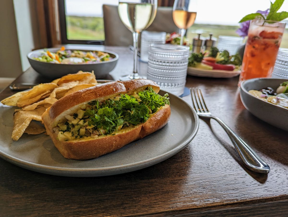 Dungeness crab roll at Drakes Sonoma Coast, located in The Lodge at Bodega Bay. (The Lodge at Bodega Bay)