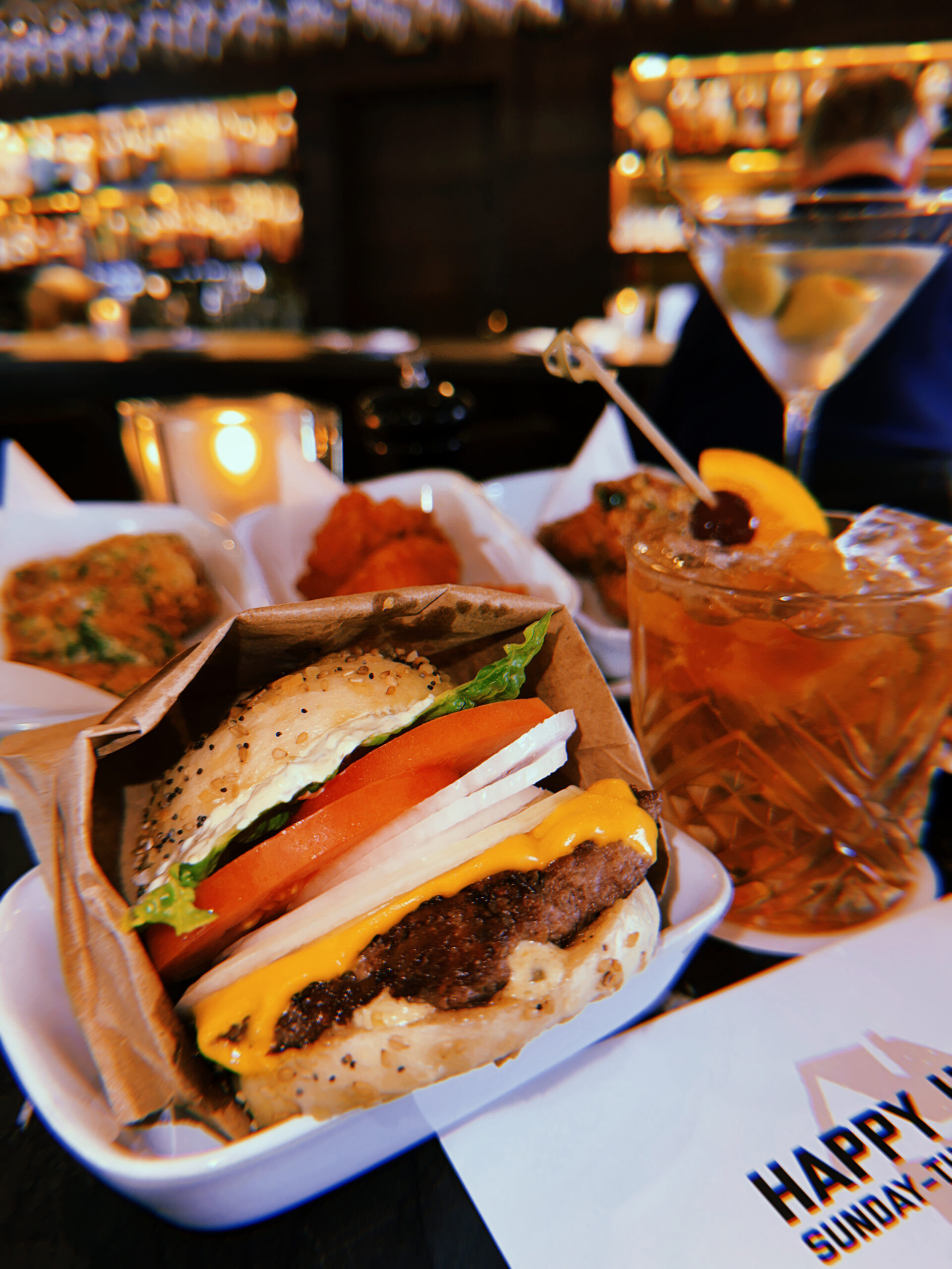 Smash burger and Bedstuy Old Fashioned at Willi's Wine Bar in Santa Rosa. (Courtesy)