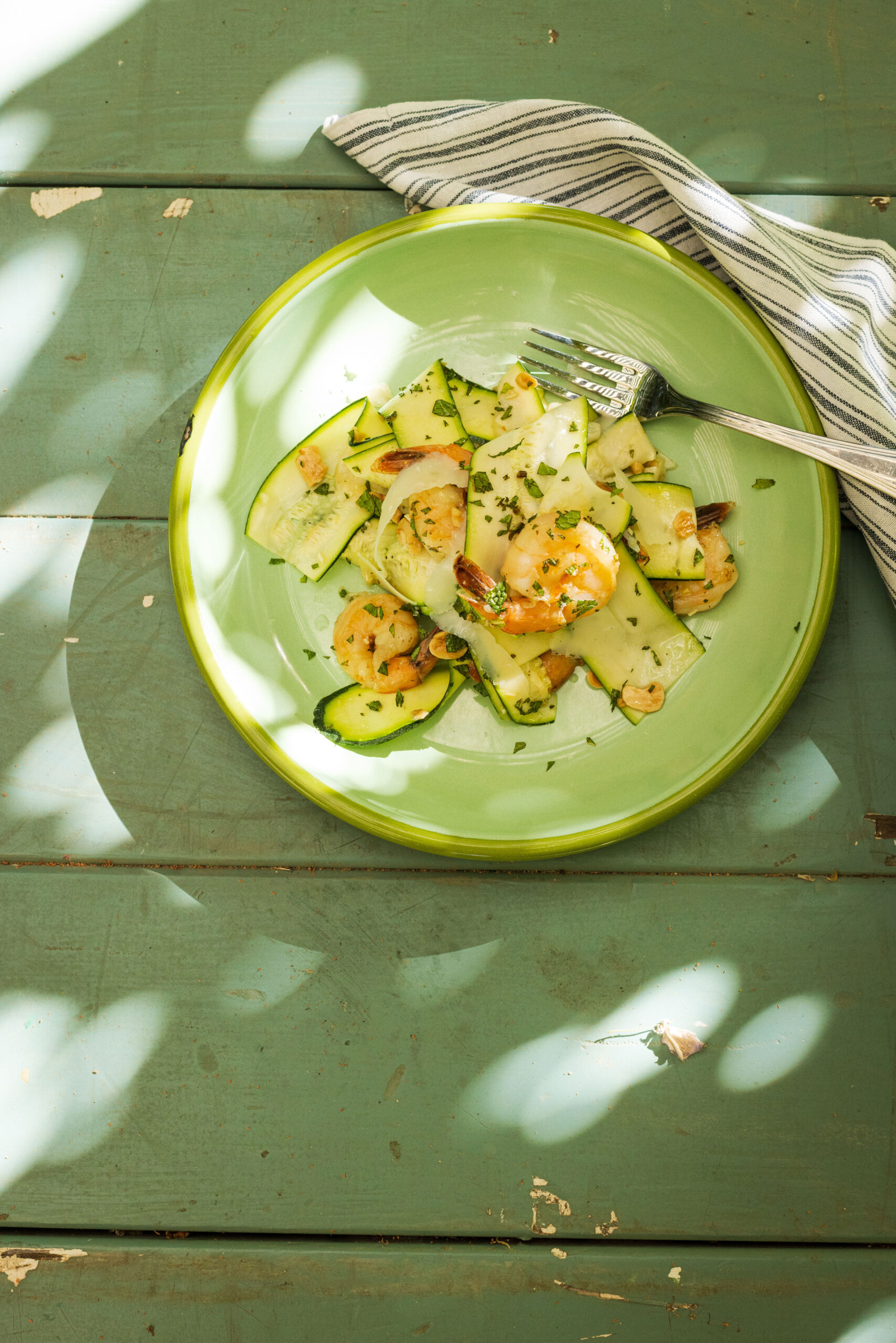 Shrimp and Zucchini Ribbon Salad With Mint. (Conor Hagen)