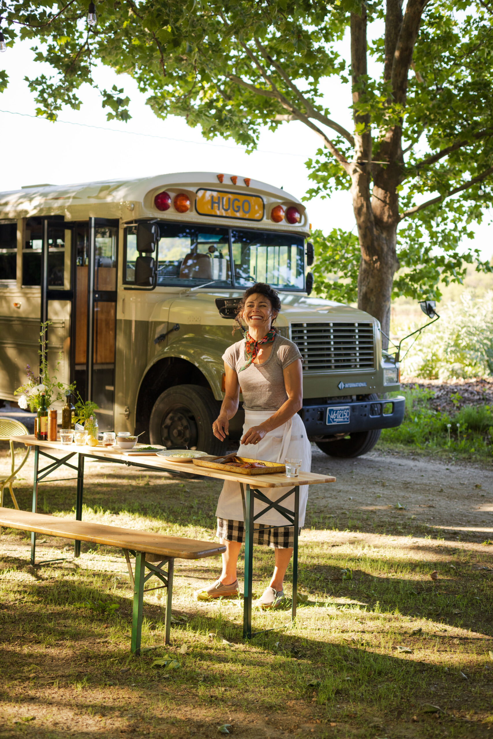 Hugo is the the nickname for the vintage school bus that chef Naomi McLeod uses for her farm-to-table chef events. (Conor Hagen)