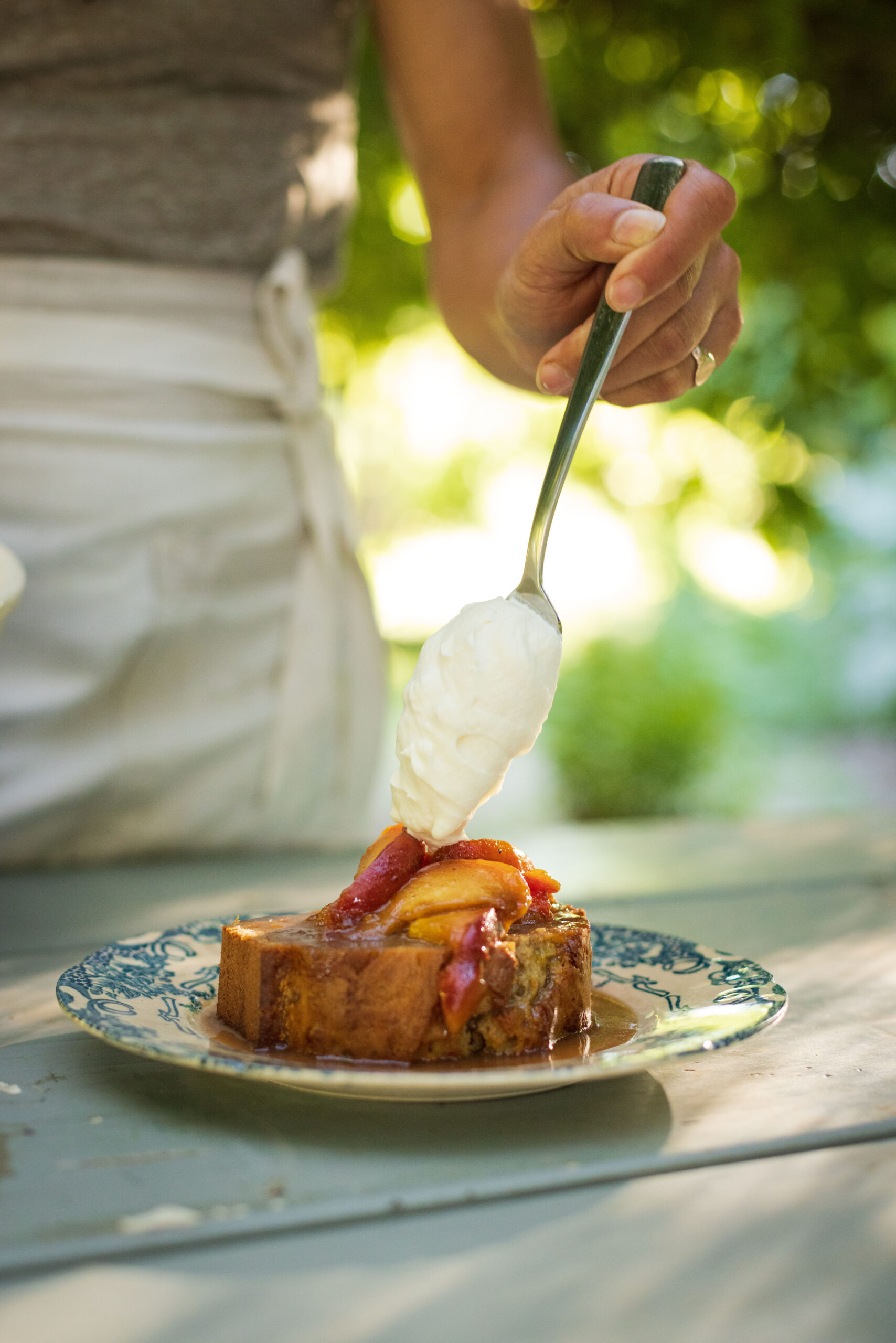Ras El Hanout Pound Cake With Grilled Peaches. (Conor Hagen)