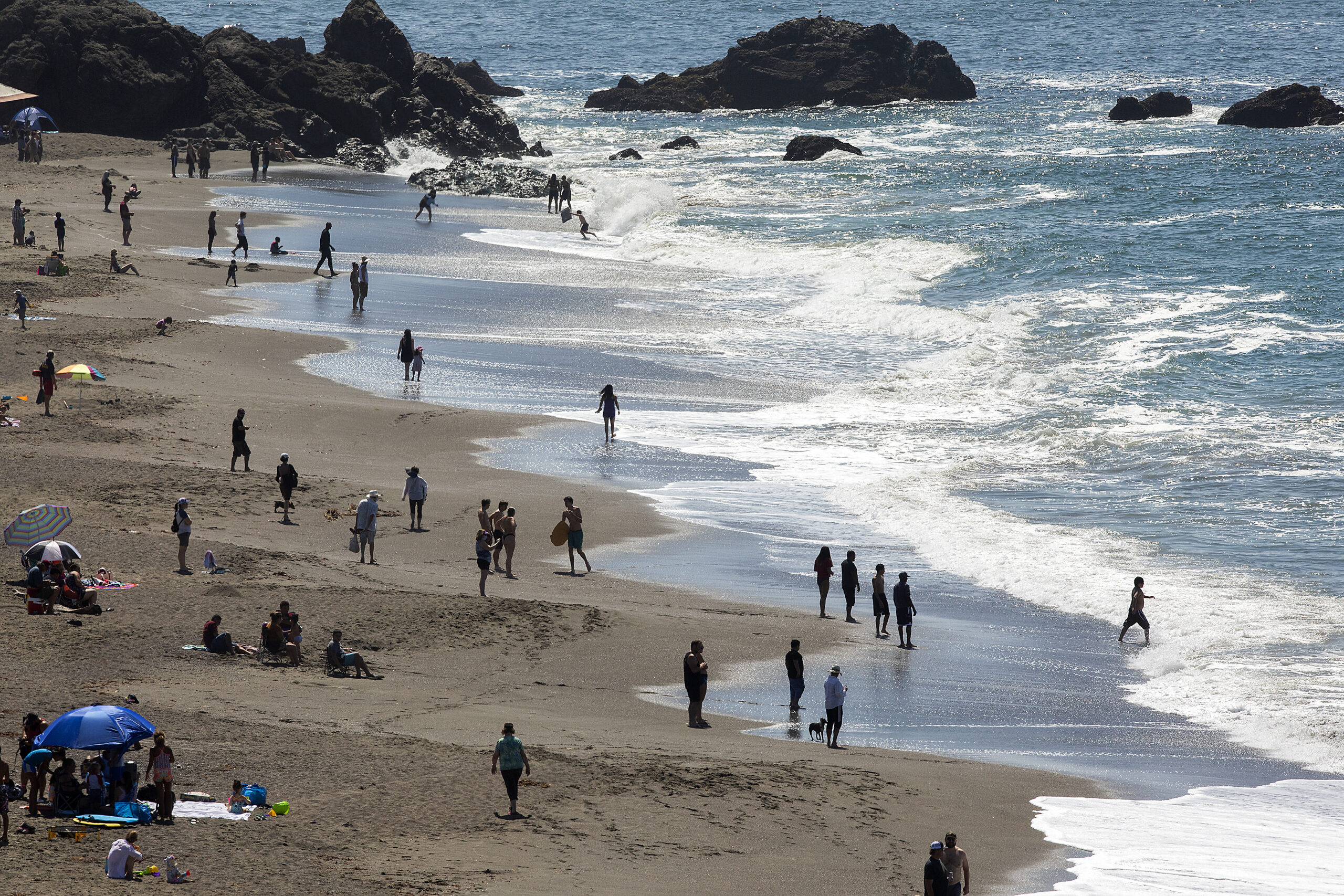 The beaches, parking lots and roads of the Sonoma Coast were filled with folks hoping to escape a third day of intense heat inland on Monday, September 7, 2020. (John Burgess/The Press Democrat)