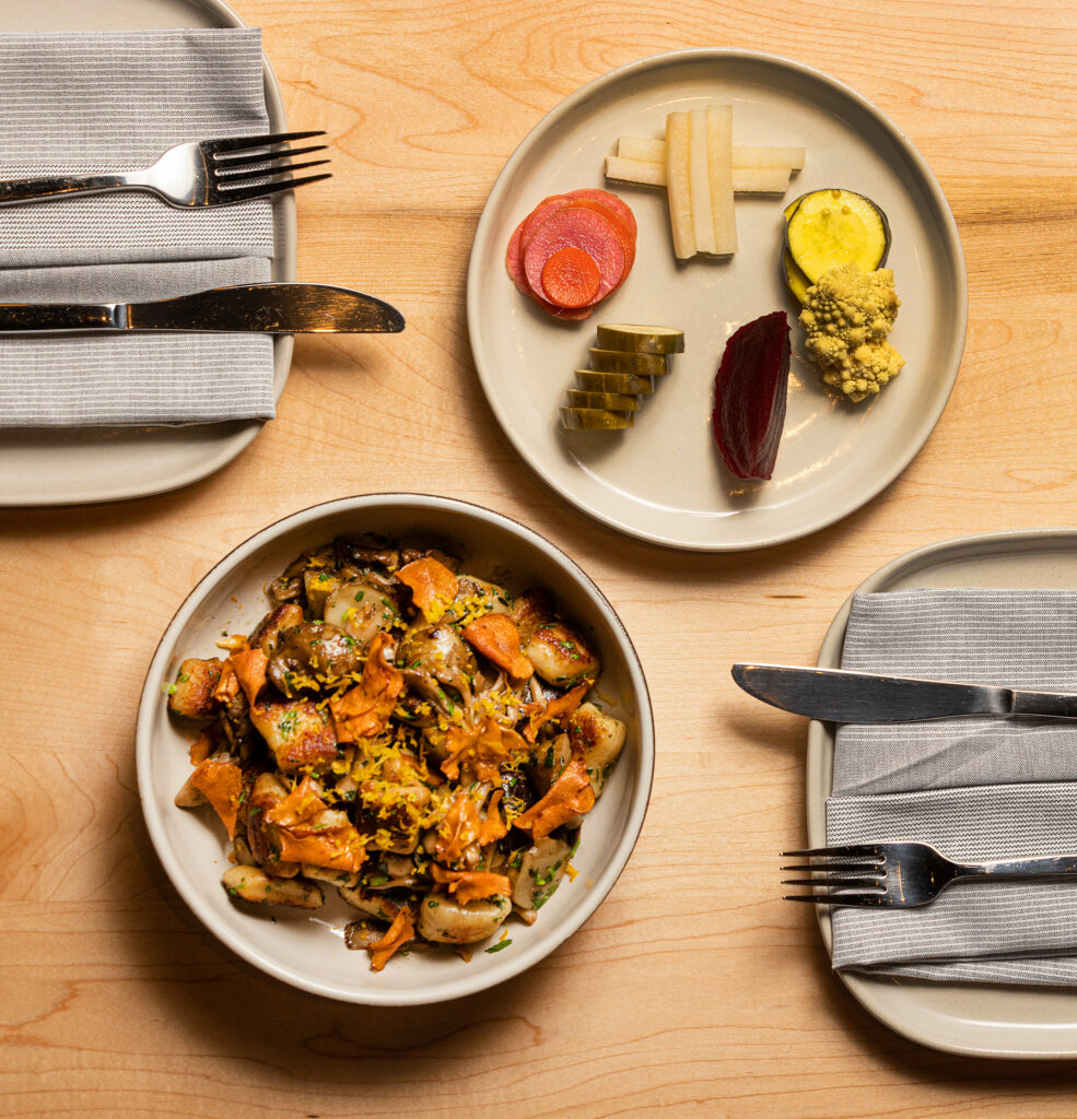 Gnocchi with roasted suchlike and mushrooms with a homemade Pickle Plate from Luma Bar and Eatery in Petaluma Thursday, February 16, 2023. (John Burgess/The Press Democrat)