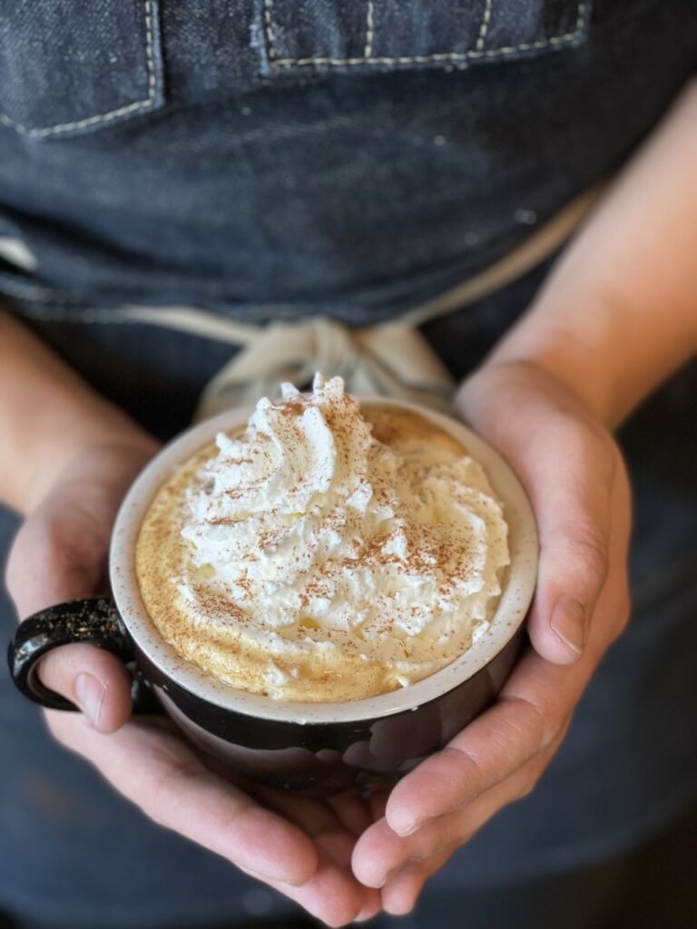 A pumpkin spice latte from Plank’s Coffee in Healdsburg. The latte includes their roasted Pine Mountain espresso, organic-house made pumpkin spice syrup (ingredients: pumpkin, brown sugar, cane sugar, cinnamon cloves, ginger and nutmeg). (Planks Coffee)