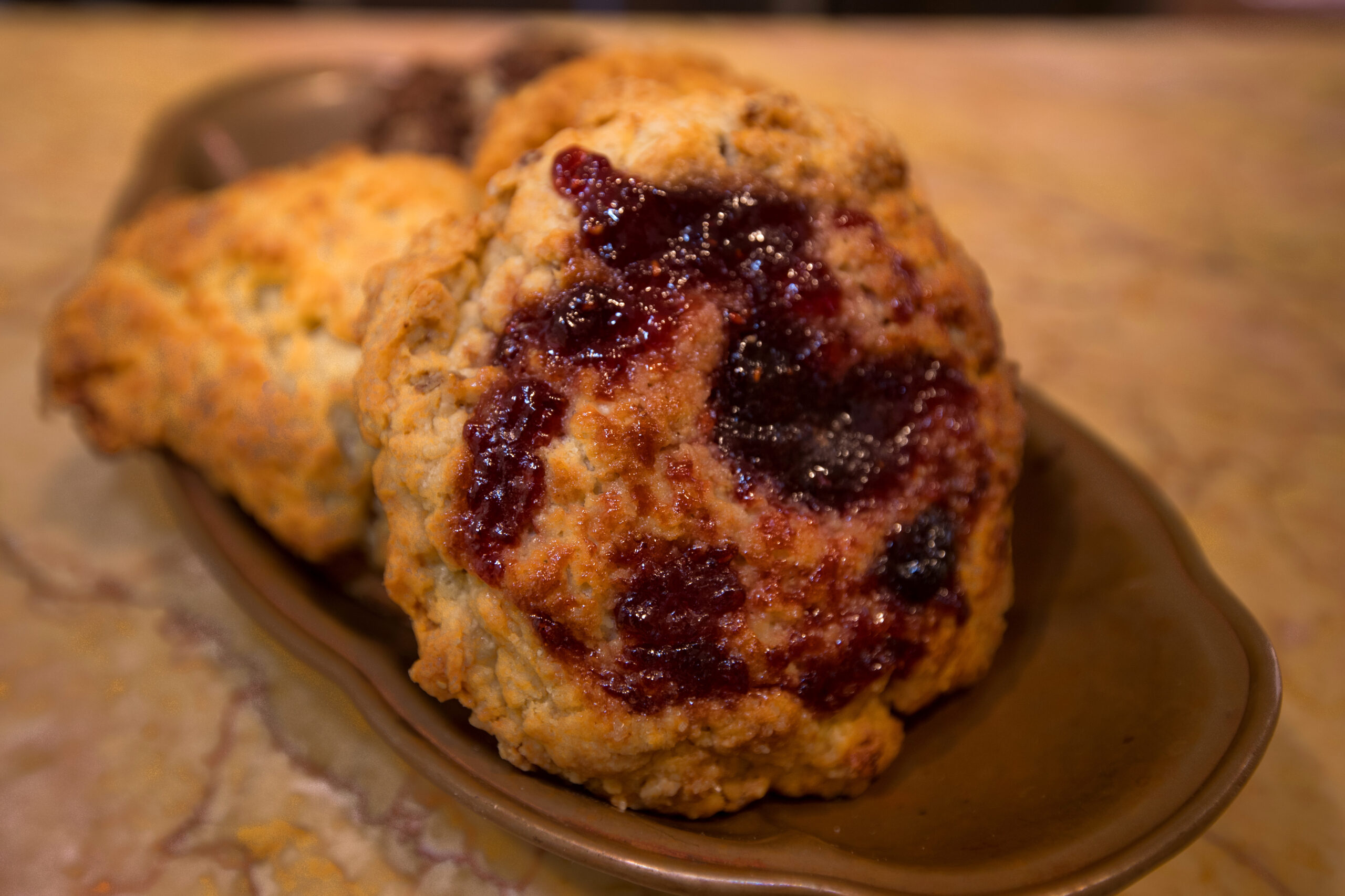 A peanut butter and jelly scone at Nightingale Breads in Forestville. (Darryl Bush / For The Press Democrat)