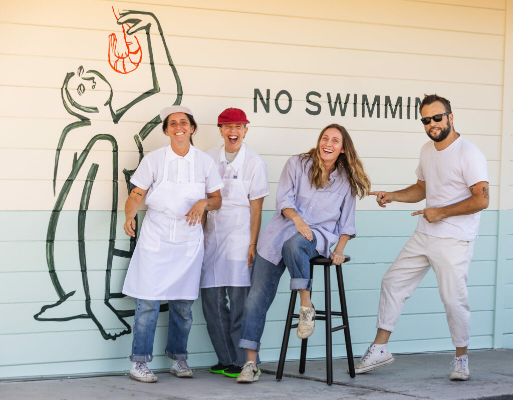 From left, Stephanie Reader, Emma Lips, Lauren Feldman and Tanner Walle teamed up to open the Valley Swim Club restaurant in Sonoma, Tuesday, Oct. 3, 2023. (John Burgess / The Press Democrat)