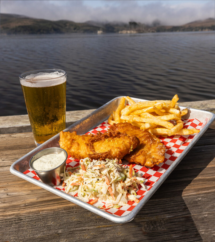 The crispiest Famous Fish & chips with cole slaw and fries from Nick’s Cove Restaurant on Tomales Bay Monday, September 18, 2023. (Photo John Burgess/The Press Democrat)