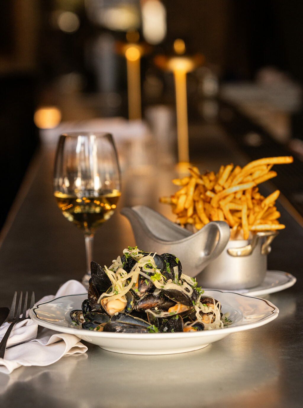 Mussels & Frites with cider, shallots, and Dijon créme fraîche from Augie’s French Tuesday, November 28, 2023 on Courthouse Square in Santa Rosa. (Photo John Burgess/The Press Democrat)