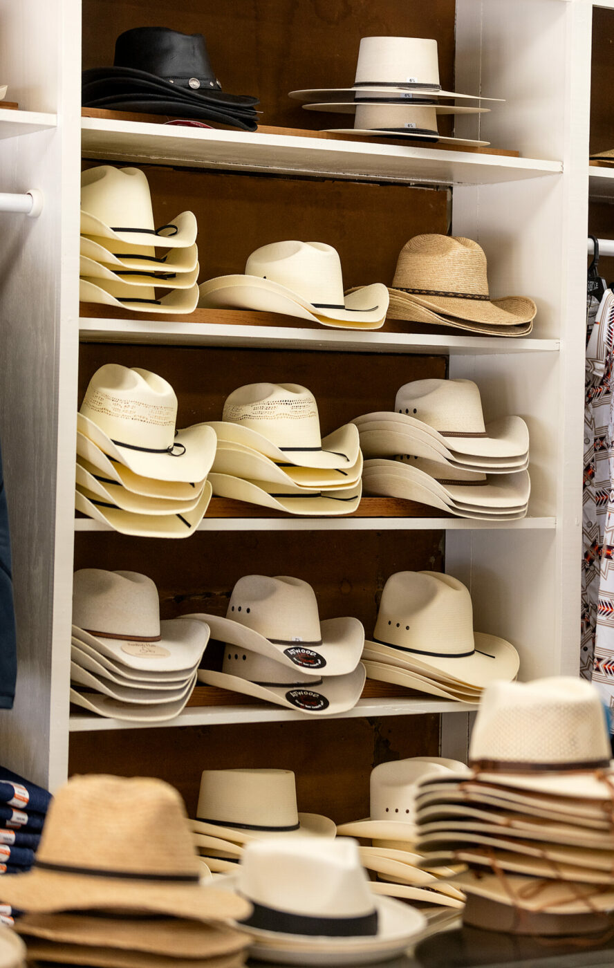 A wide selection of cowboy hats at Bosworth & Son on the main drag in Geyserville September 22, 2023. (Photo John Burgess/The Press Democrat)