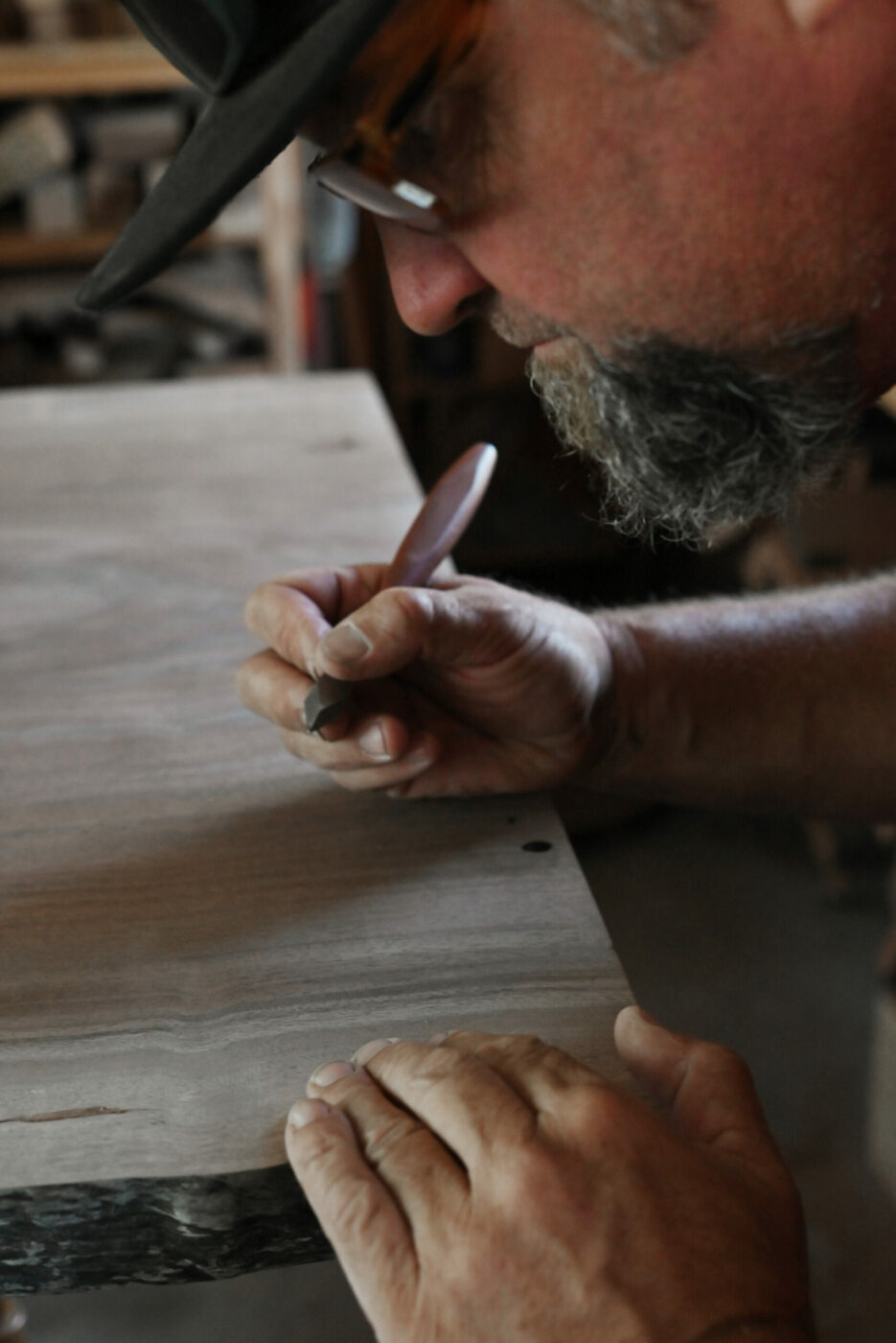 Jesse Almos of Sonoma Woodworks at his workshop in the Rincon Valley neighborhood of Santa Rosa. September 12, 2022. (Photo: Erik Castro/for Sonoma Magazine)