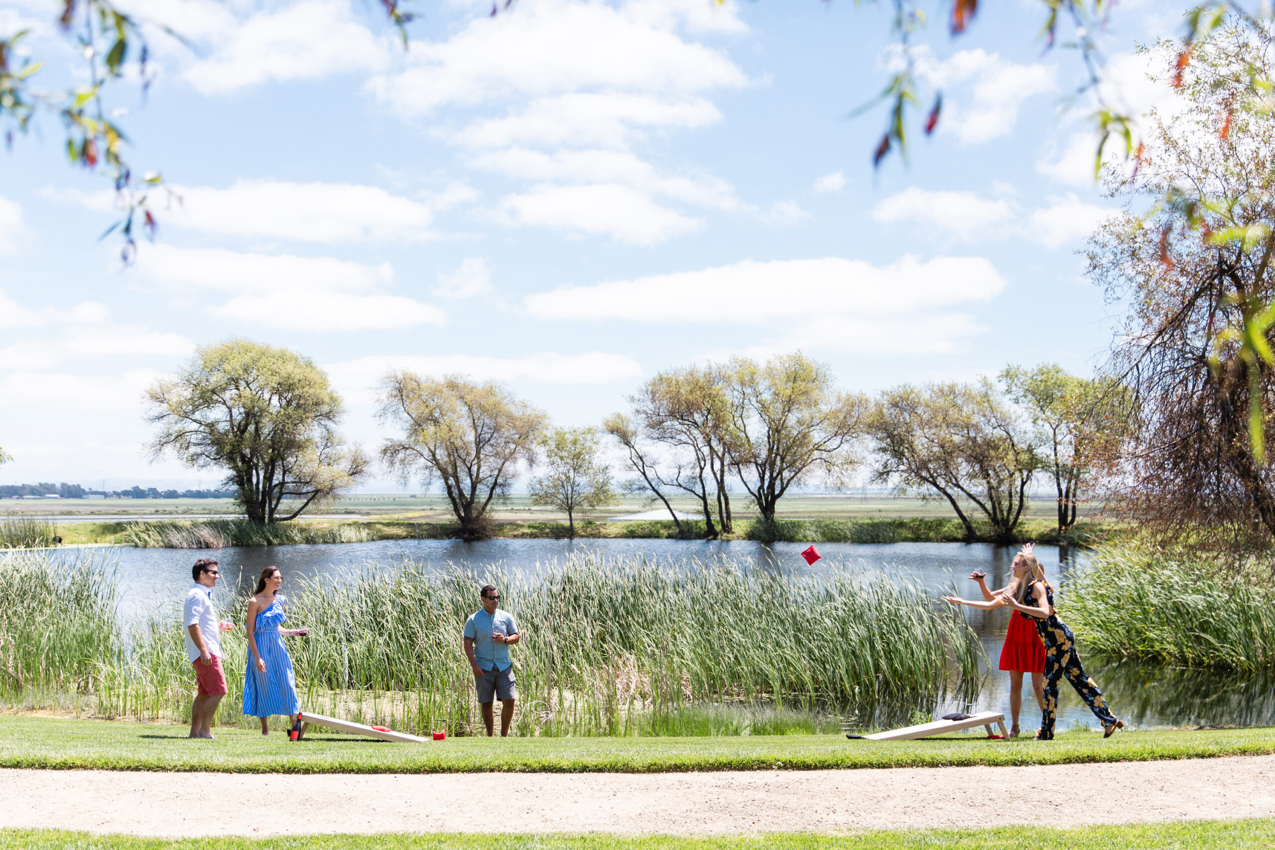 Playing cornhole at Ram's Gate Winery in Sonoma. (Jen Philips Photography)