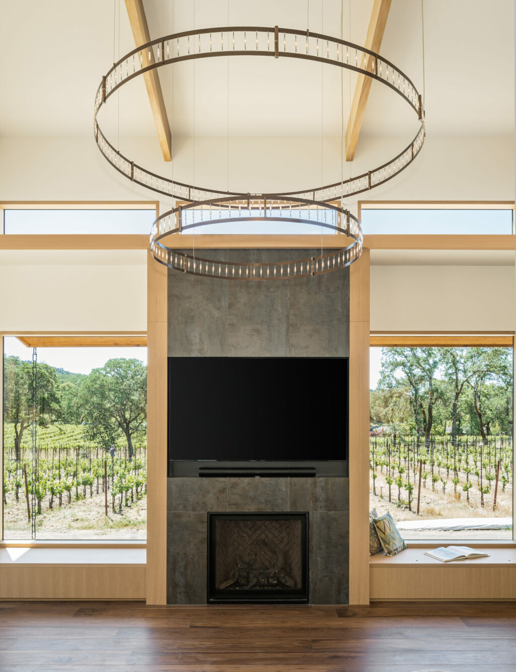 Fireplace and vineyard views. (Adam Potts Photography)
