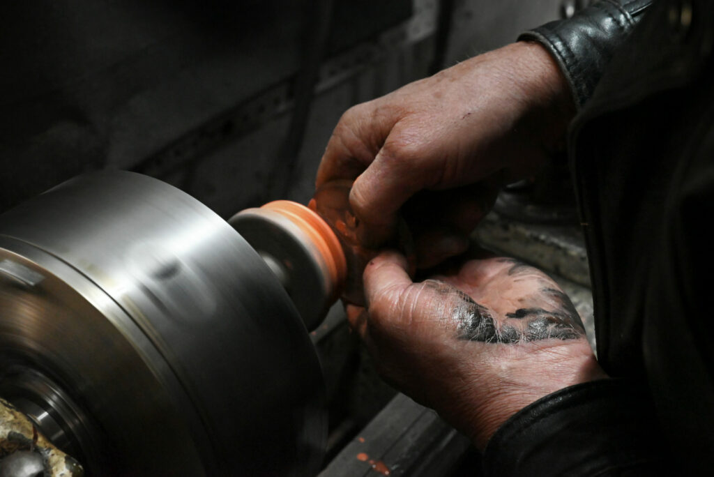 Jim Simpson of O.D.D. Parts Repair & Fabrication working with his two employees Steve Clark, 79 and Matt Loftus in his workshop in Sonoma, Calif. on Oct. 30, 2023. (Photo: Erik Castro/for Sonoma Magazine)